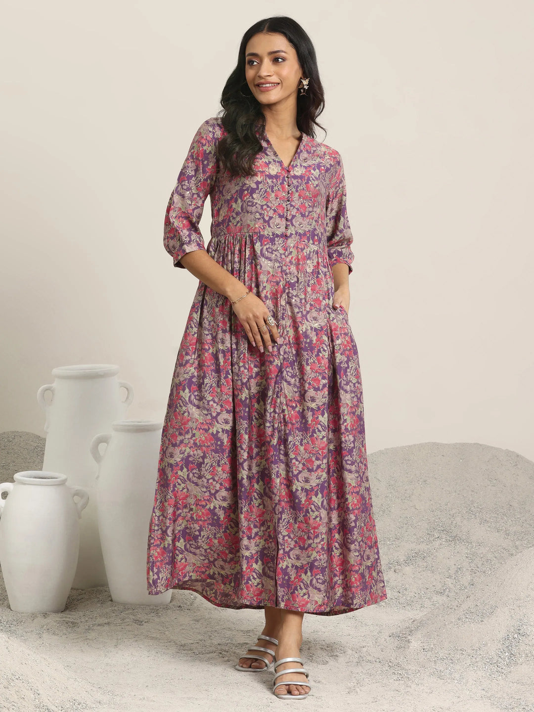 Buy Wine Printed Silk Blend A-Line One Piece Dress Online at Rs.1139 | Libas Buy Wine Printed Silk Blend A-Line One Piece Dress Online at Rs.1139 | Libas