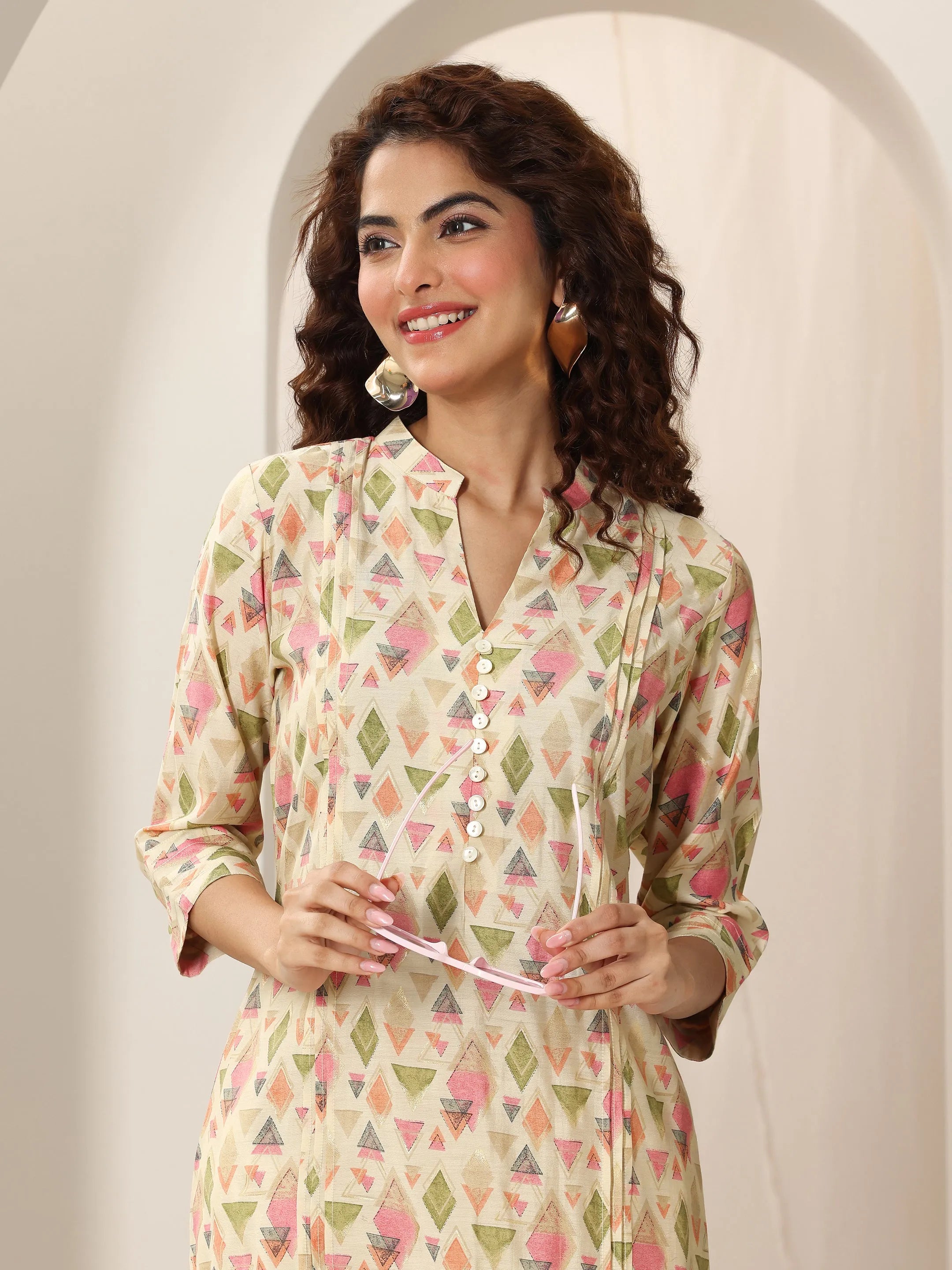 libas Beige Printed Silk Blend Straight Kurta-picture-66