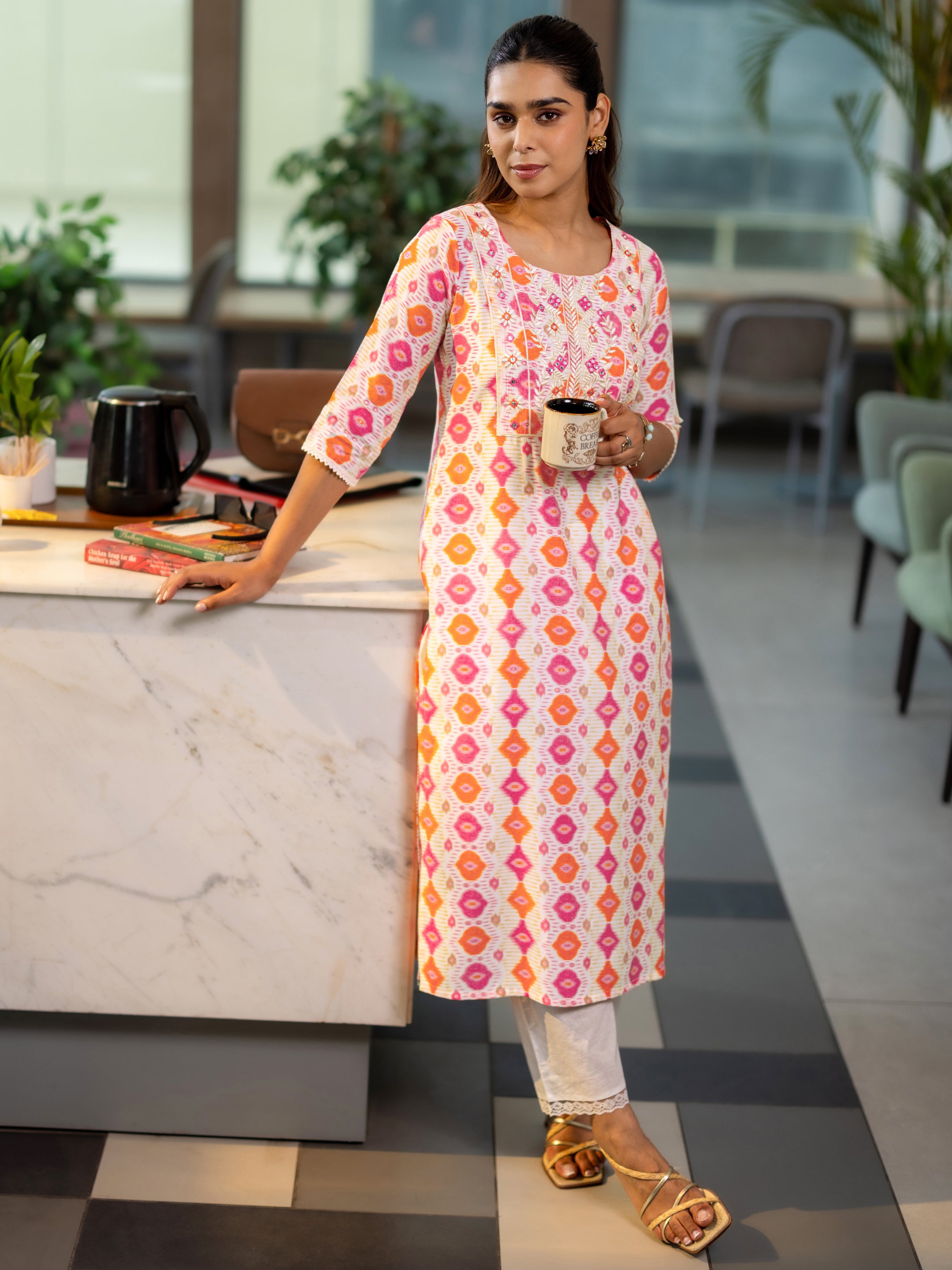 libas Orange Printed Silk Blend Straight Kurta-picture-19