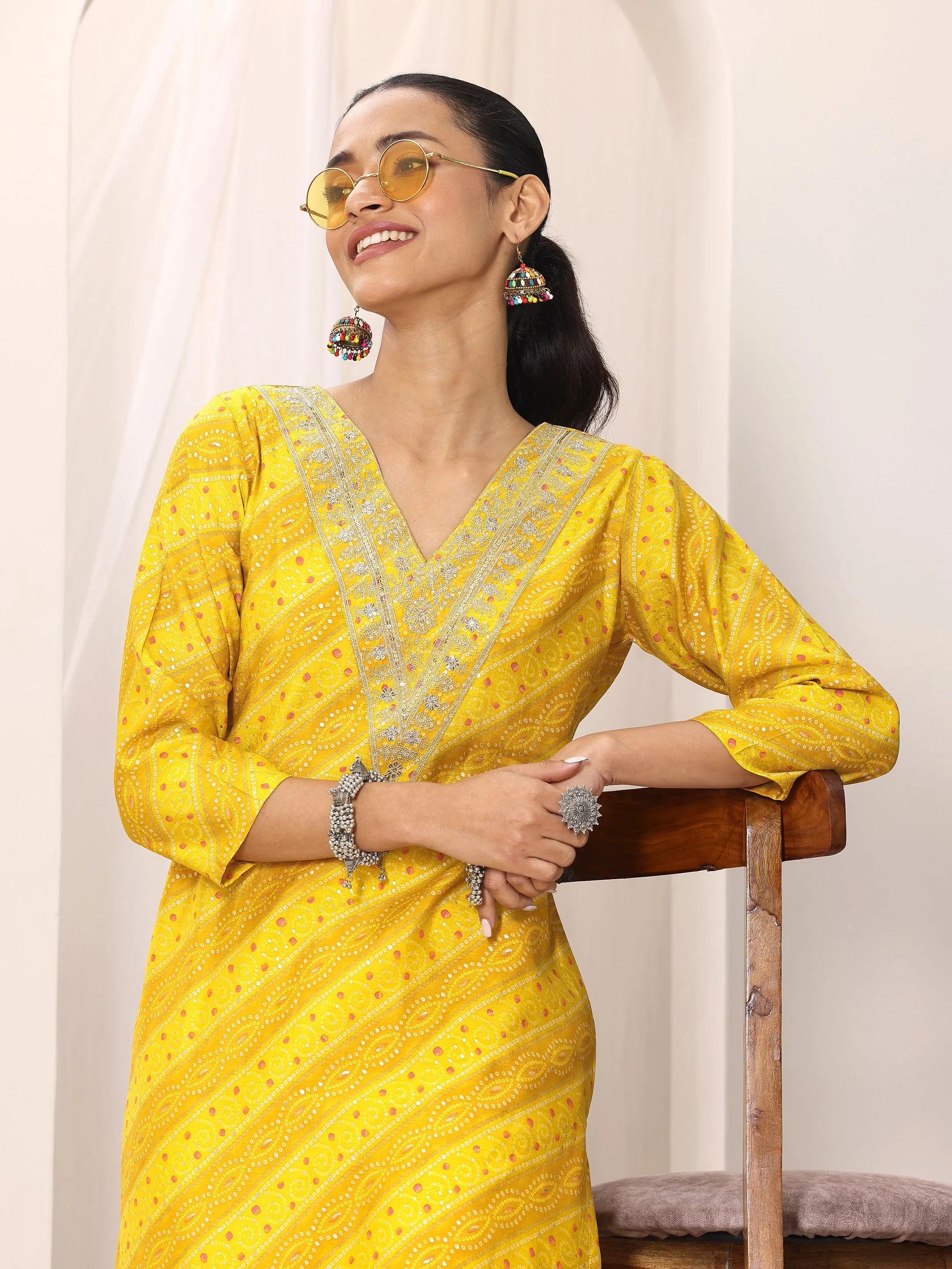 libas Mustard Printed Silk Blend Straight Kurta-picture-35