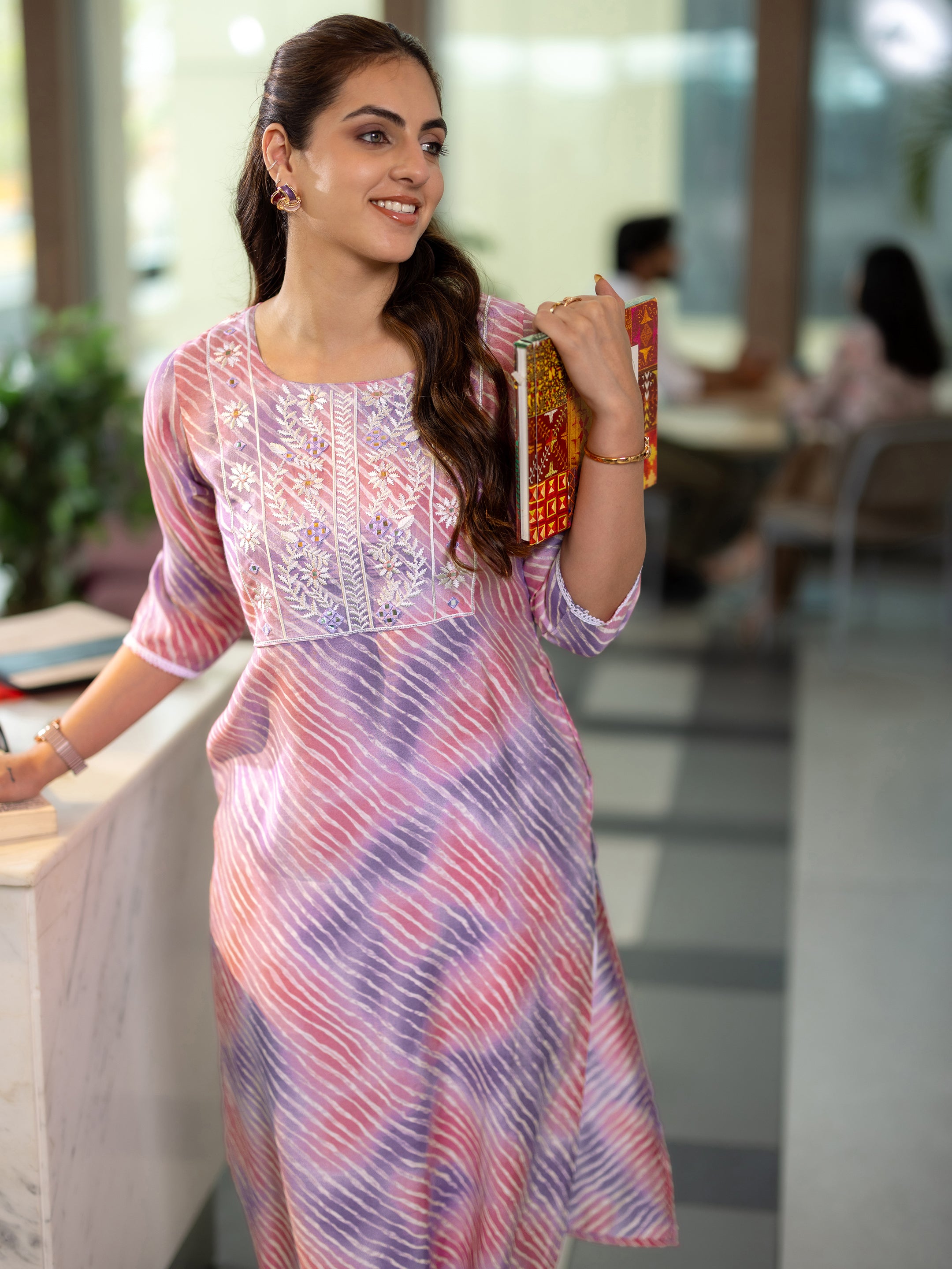 libas Lavender Printed Silk Blend Straight Kurta-picture-25
