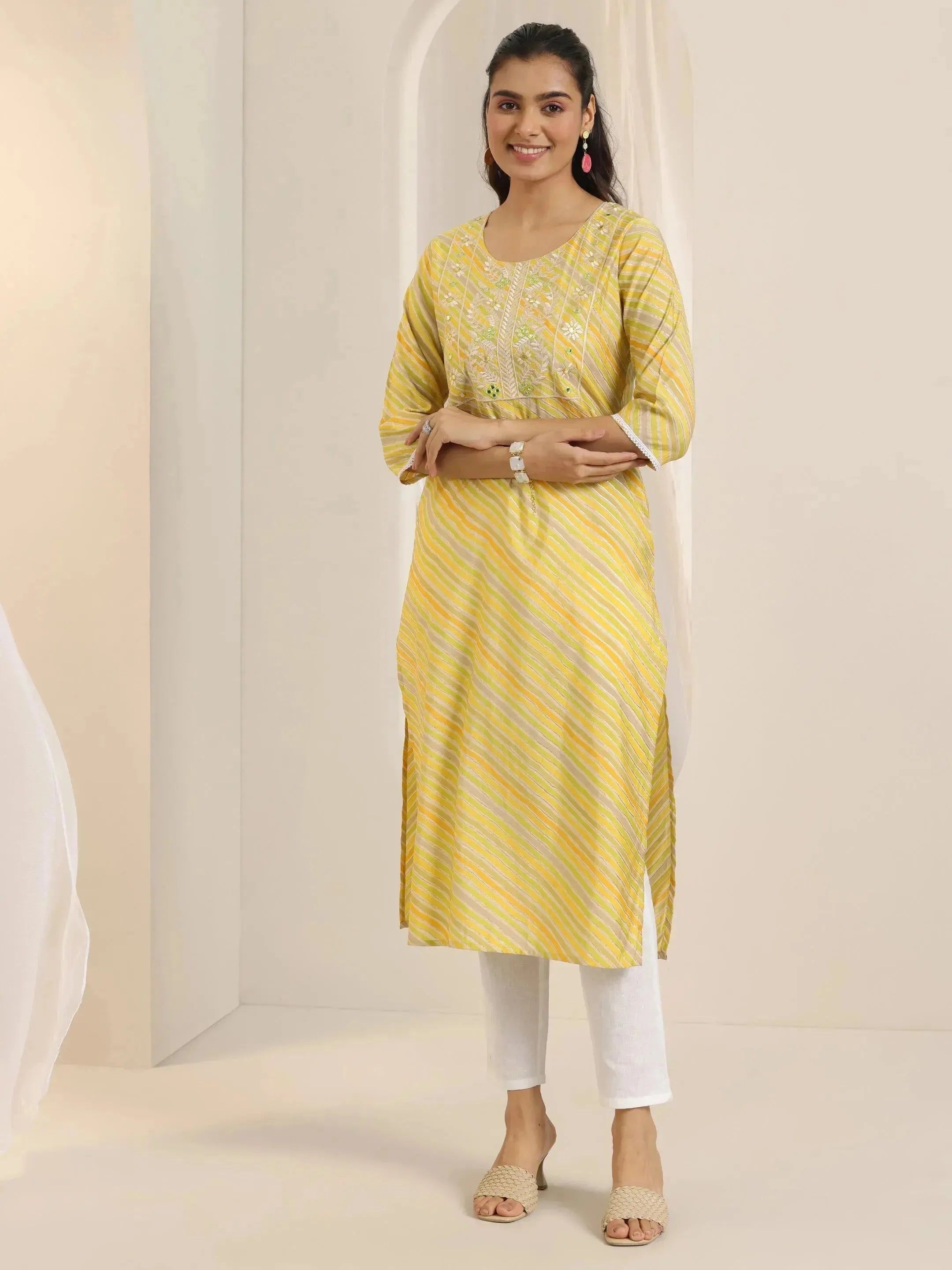 libas Mustard Printed Silk Blend Straight Kurta-picture-67