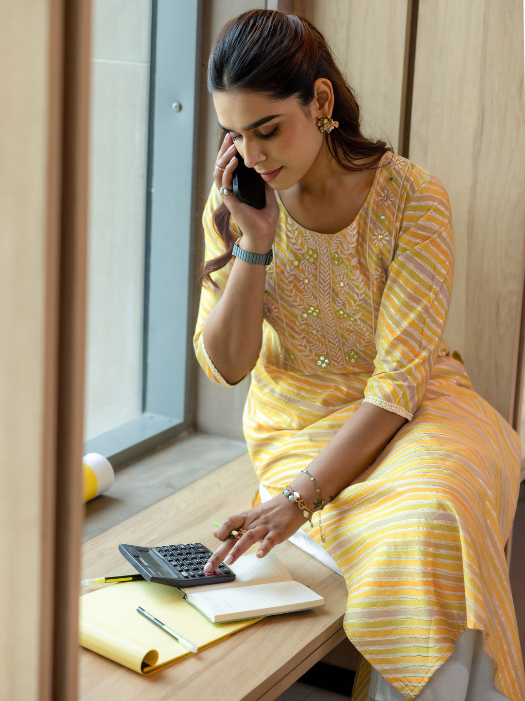 Mustard Printed Silk Blend Straight Kurta