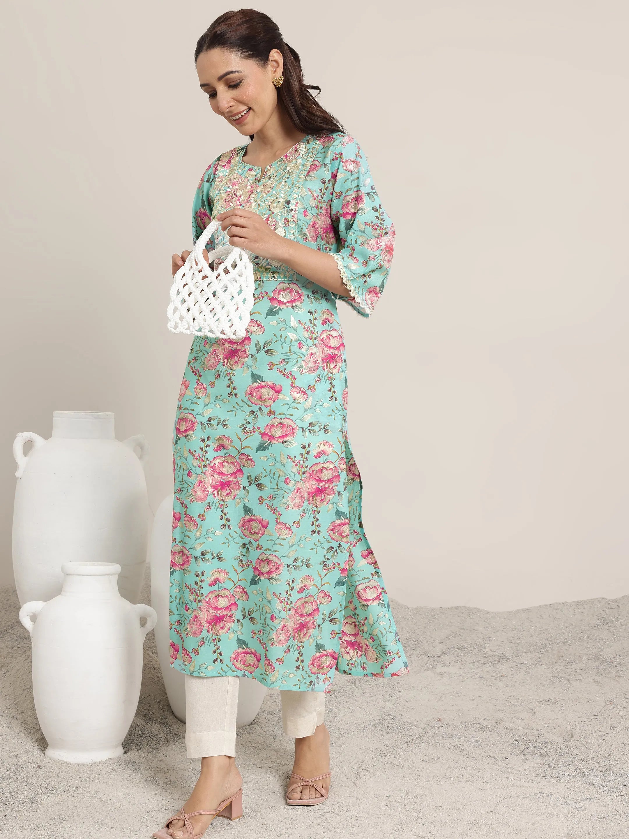 libas Blue Printed Silk Blend Straight Kurta-picture-10