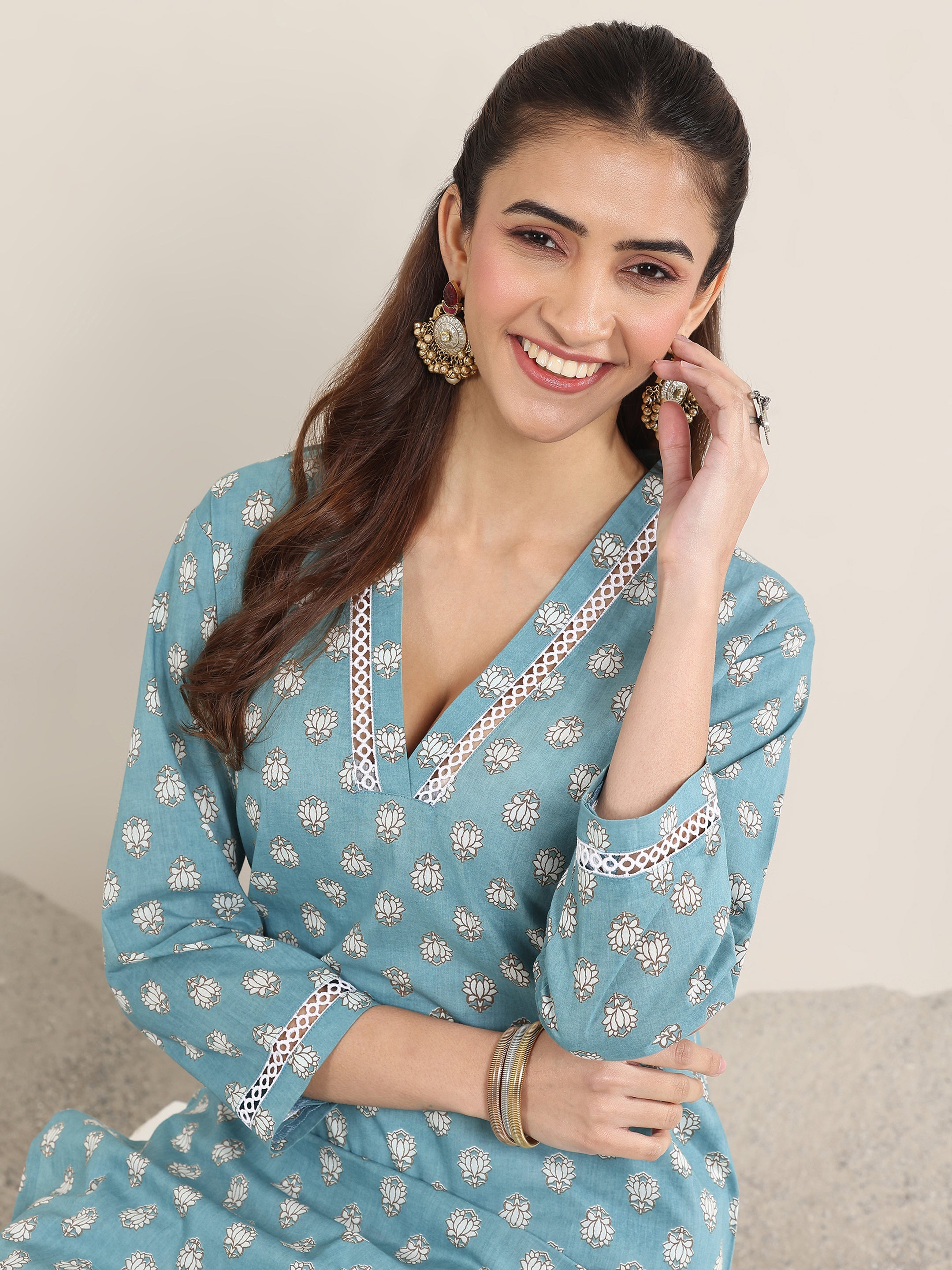 libas Blue Printed Cotton Straight Kurta-picture-22