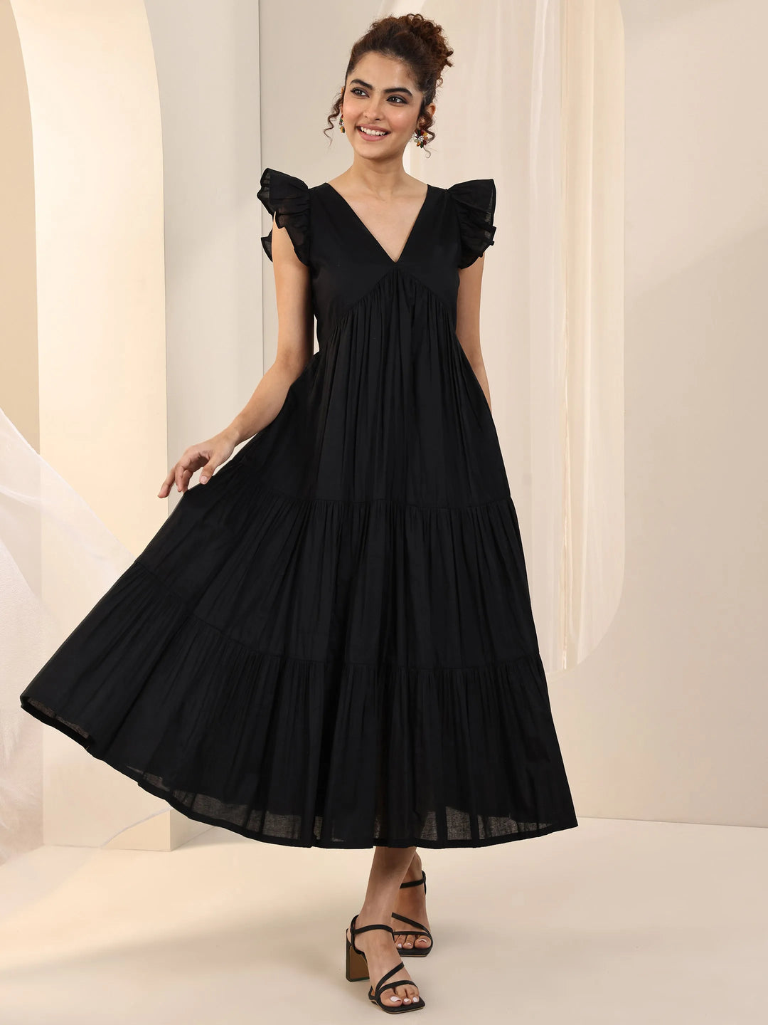 Buy Black Solid Cotton Fit and Flare One Piece Dress Online at Rs.1277 | Libas Buy Black Solid Cotton Fit and Flare One Piece Dress Online at Rs.1277 | Libas