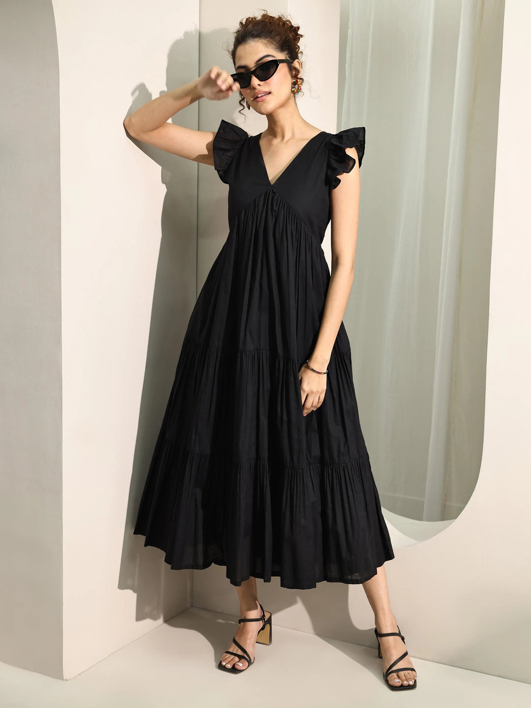 Buy Black Solid Cotton Fit and Flare One Piece Dress Online at Rs.1277 | Libas Buy Black Solid Cotton Fit and Flare One Piece Dress Online at Rs.1277 | Libas