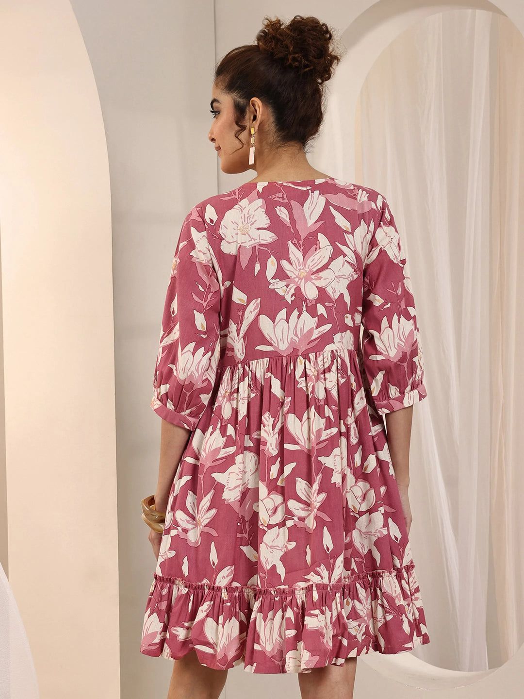  Rust Printed Cotton Fit and Flare One Piece Dress 