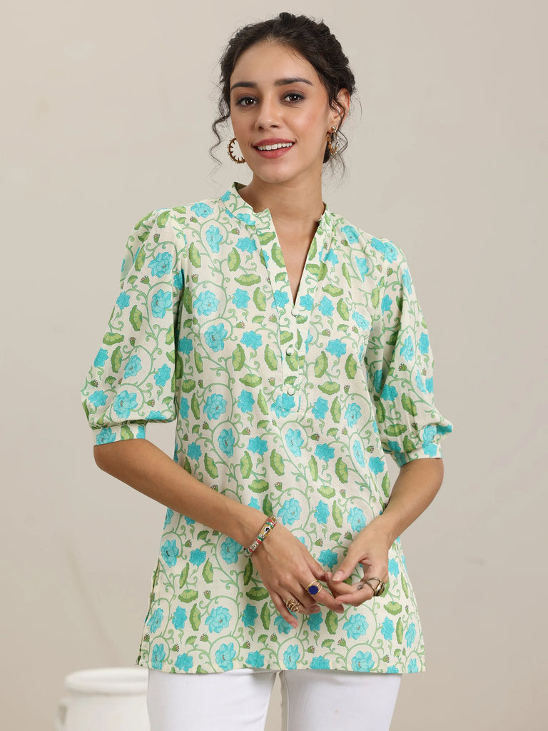 Libas Off White Printed Cotton Straight Kurti