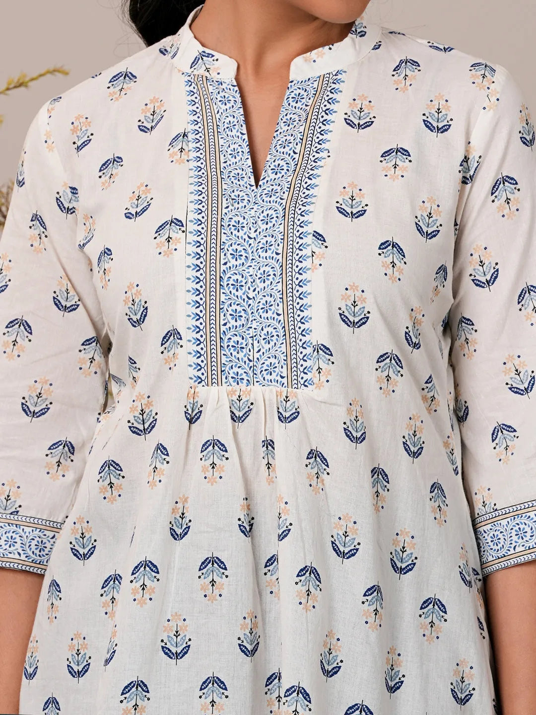 White Printed Cotton Straight Kurti 