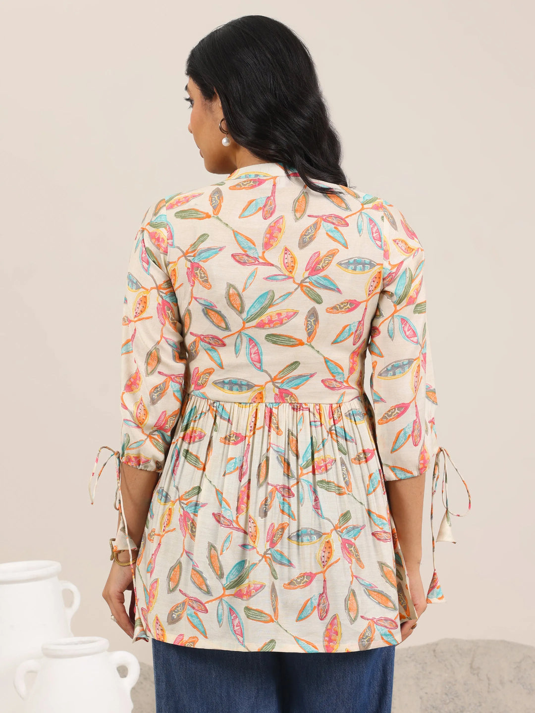  Off White Printed Silk Blend Anarkali Short Kurti 
