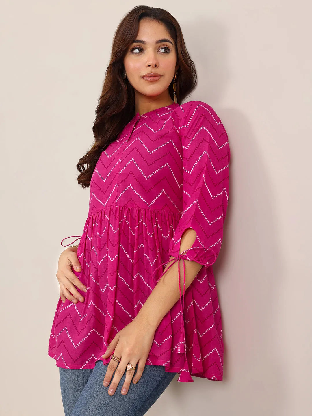 libas Pink Printed Cotton Anarkali Short Kurti-picture-26