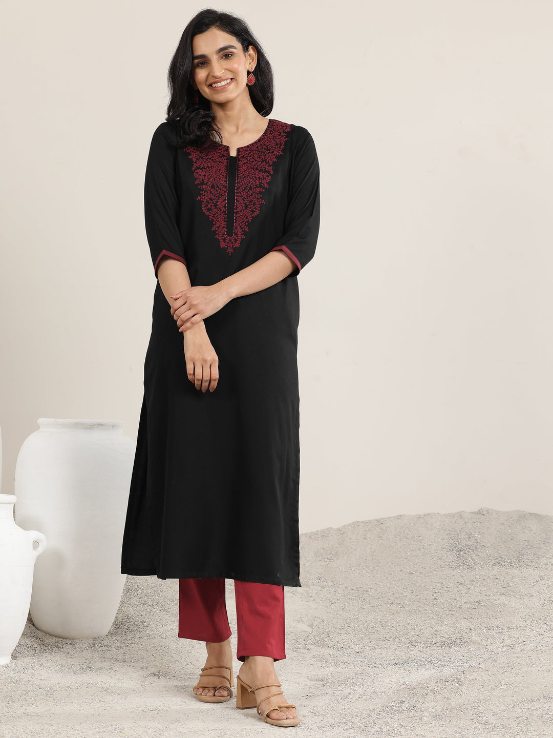  Black Yoke Design Rayon Straight Kurta 