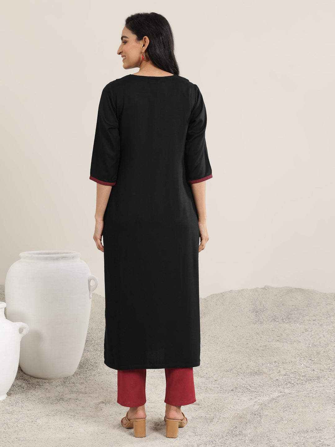  Black Yoke Design Rayon Straight Kurta 