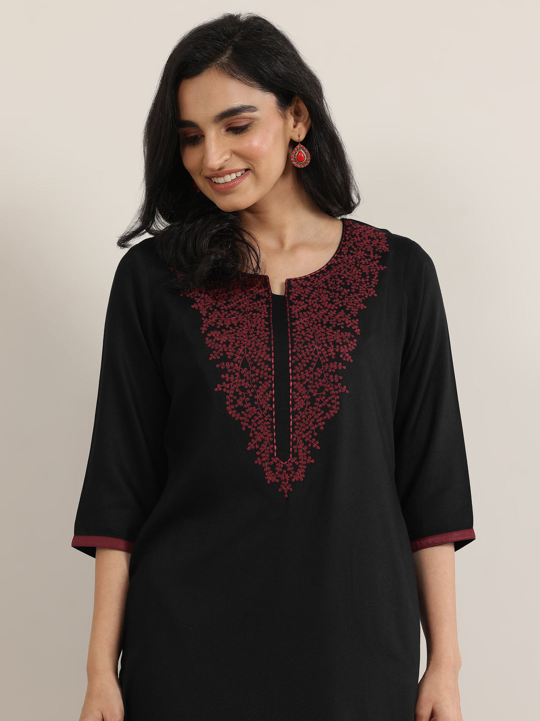 Black Yoke Design Rayon Straight Kurta 