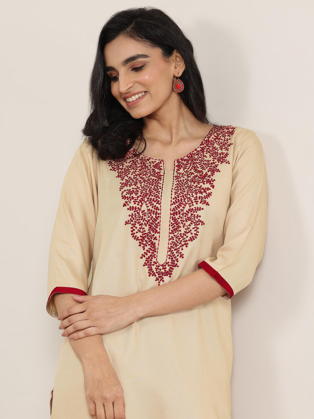  Beige Yoke Design Rayon Straight Kurta 