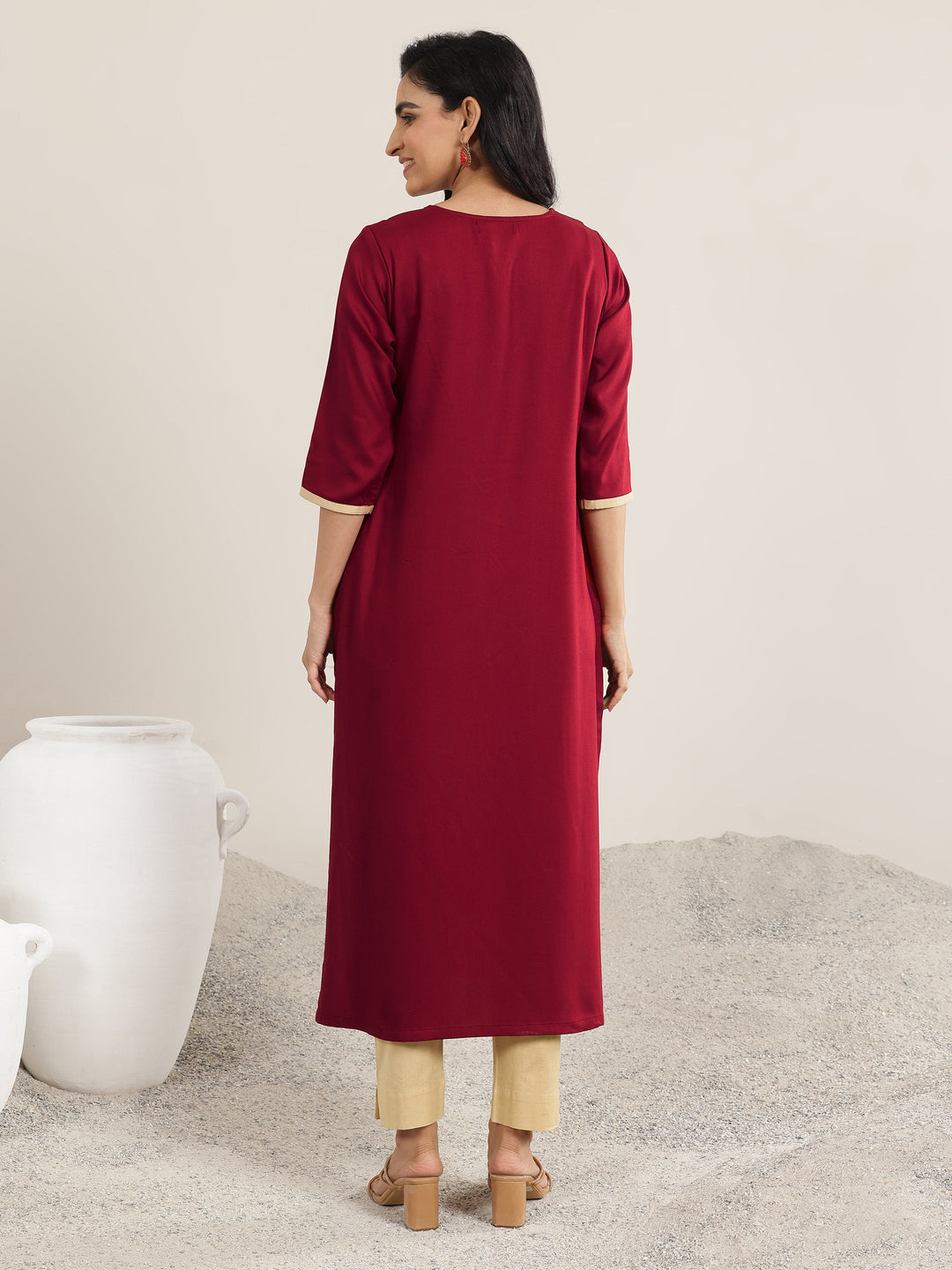  Red Yoke Design Rayon Straight Kurta 