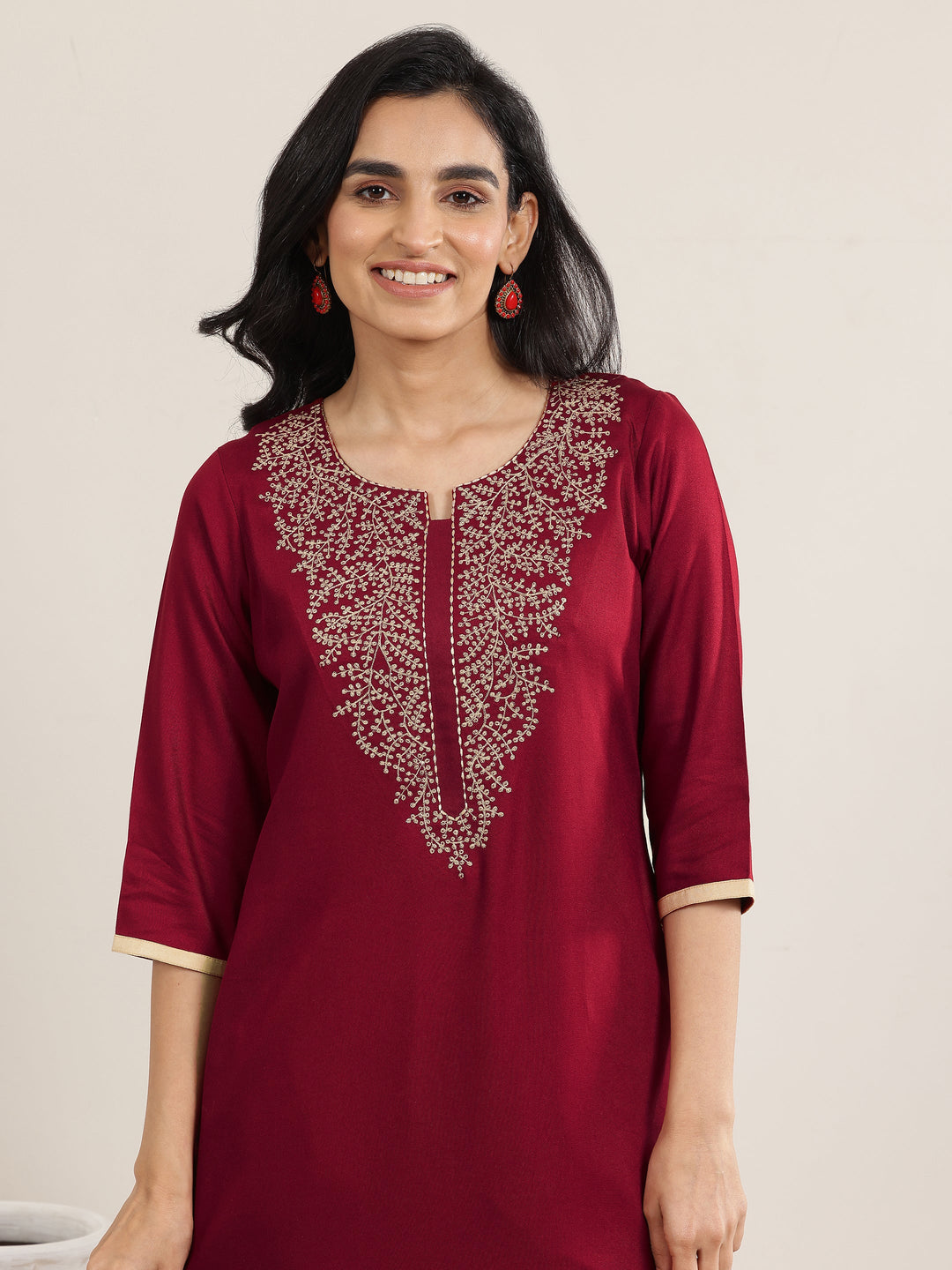  Red Yoke Design Rayon Straight Kurta 