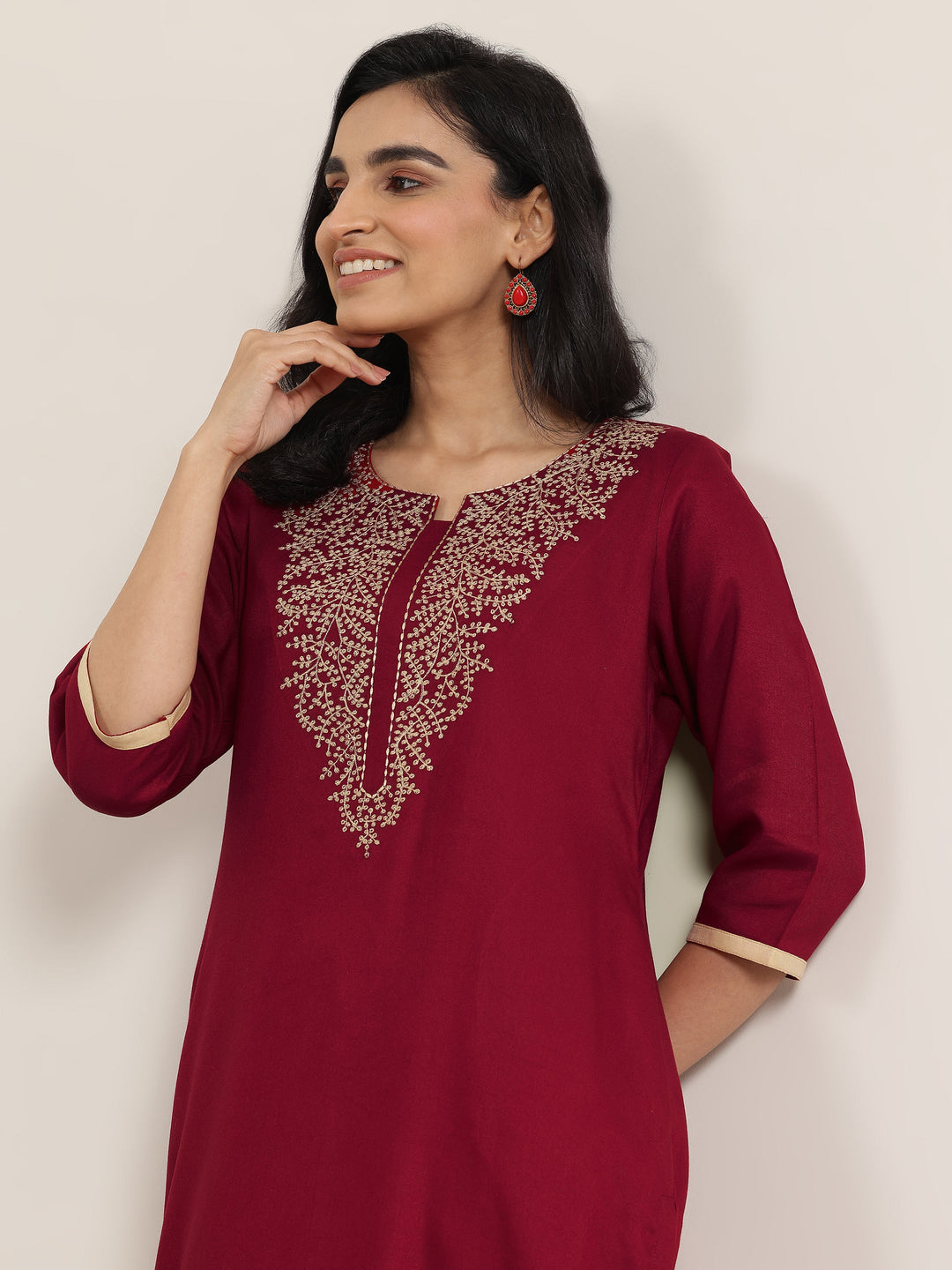  Red Yoke Design Rayon Straight Kurta 