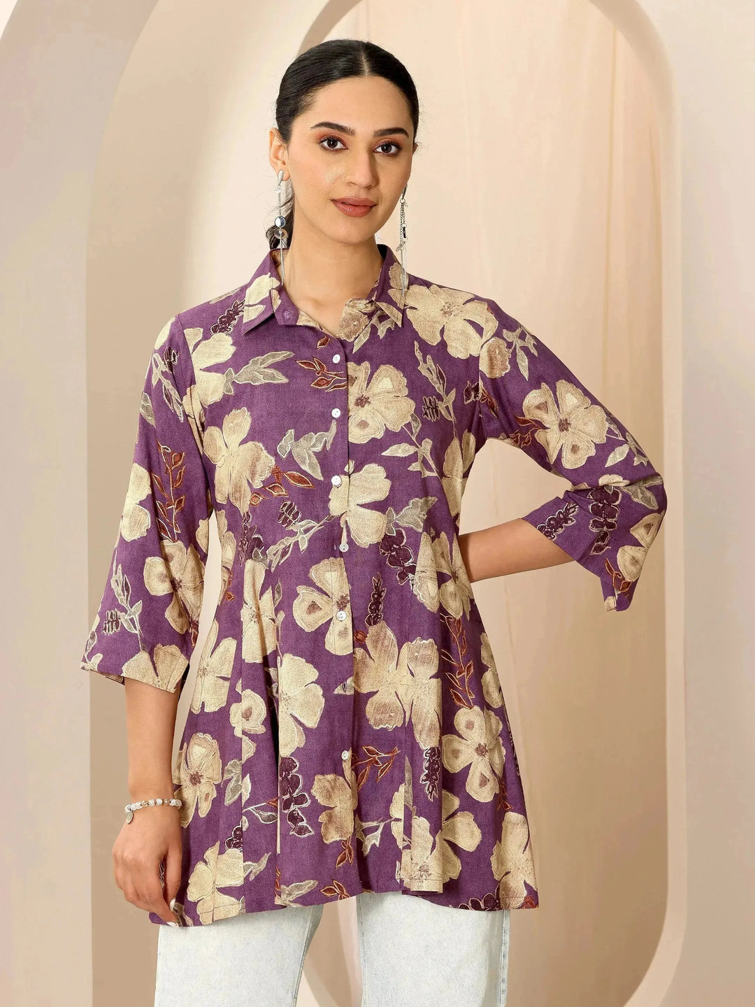  Multicoloured Printed Viscose Rayon A-line Short Kurti 
