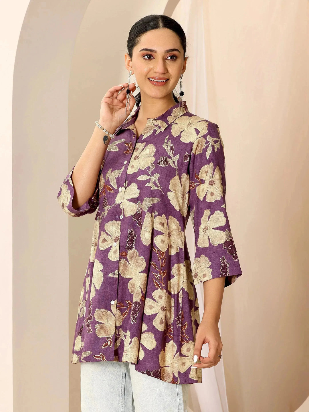  Multicoloured Printed Viscose Rayon A-line Short Kurti 