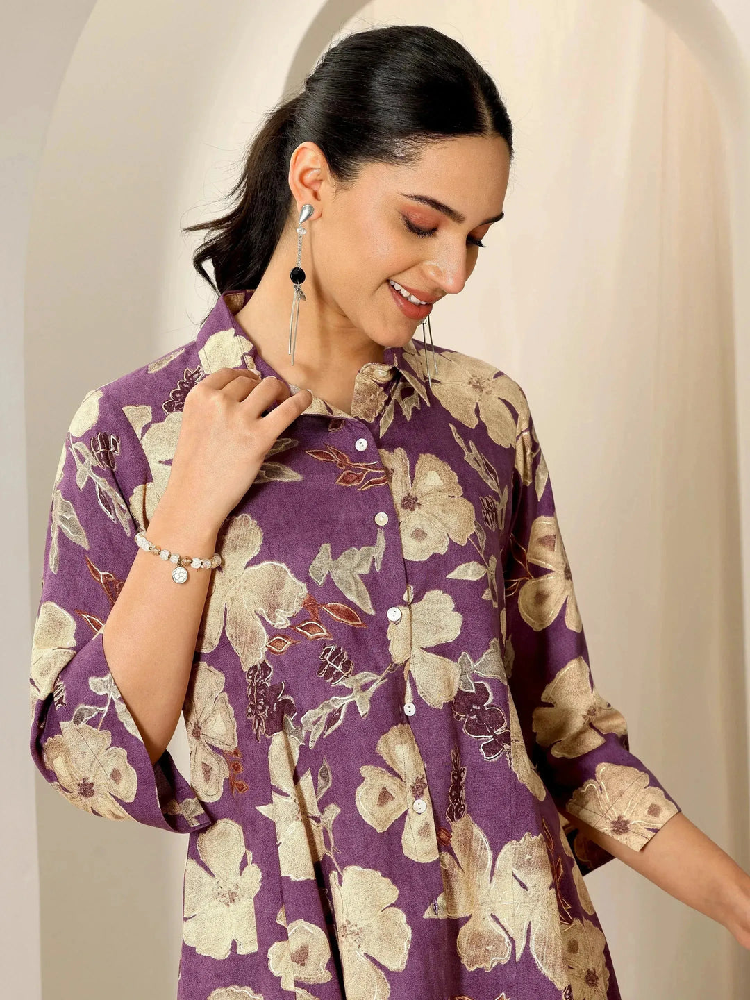 Multicoloured Printed Viscose Rayon A-line Short Kurti