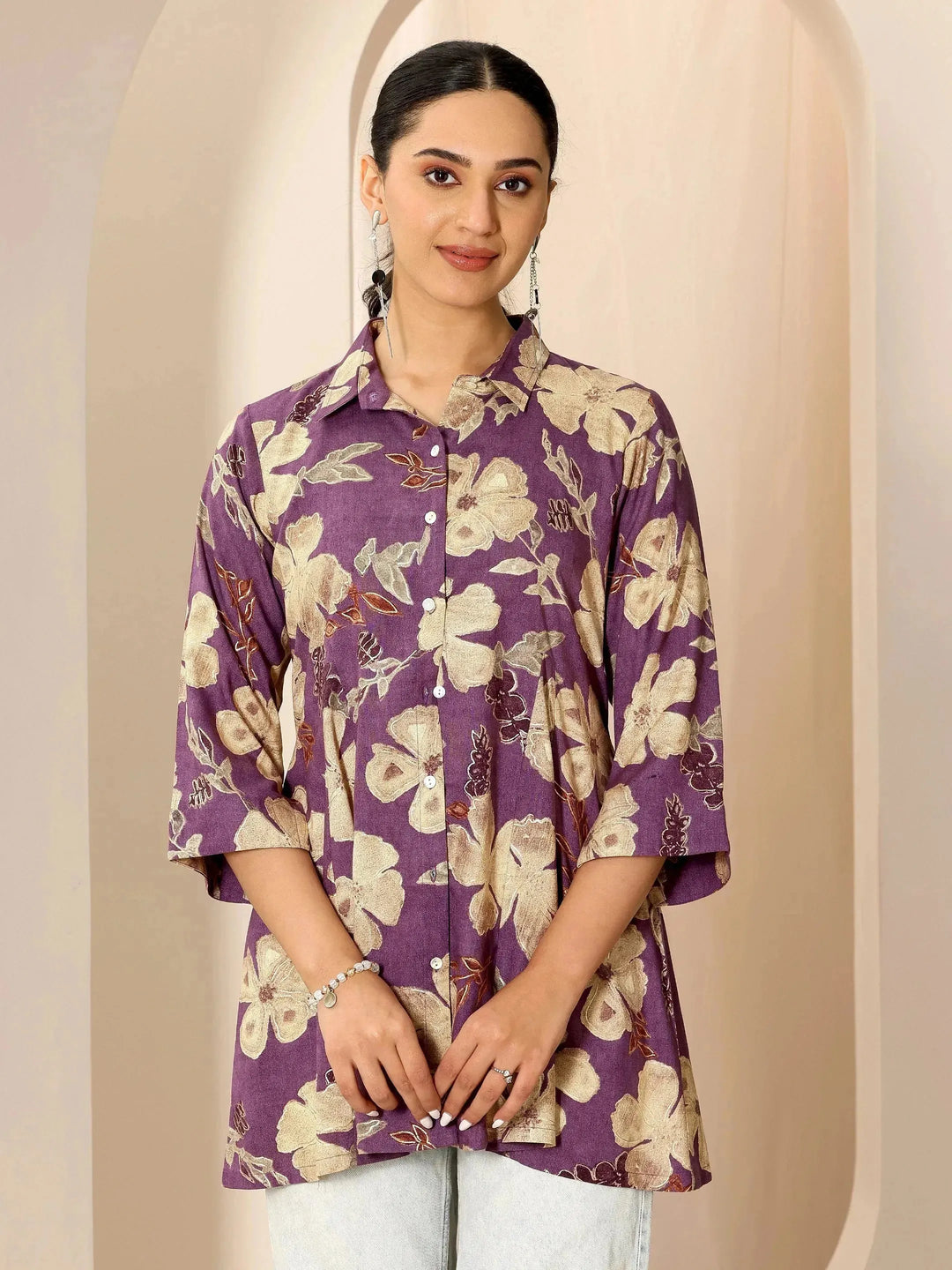  Multicoloured Printed Viscose Rayon A-line Short Kurti 