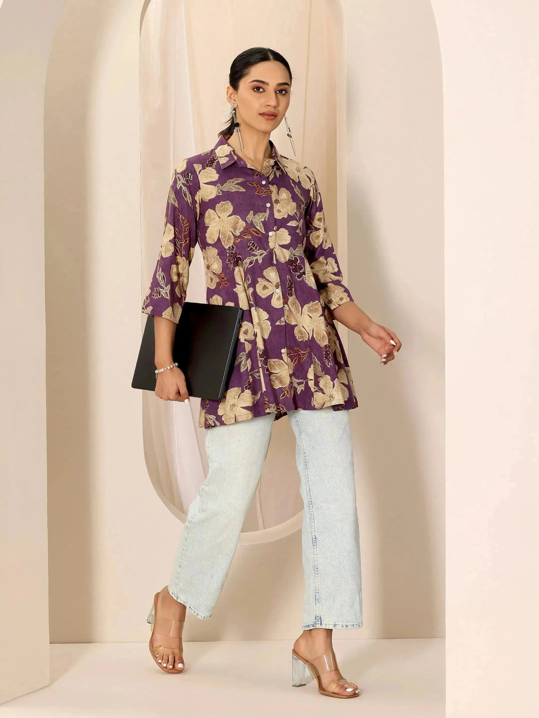  Multicoloured Printed Viscose Rayon A-line Short Kurti 