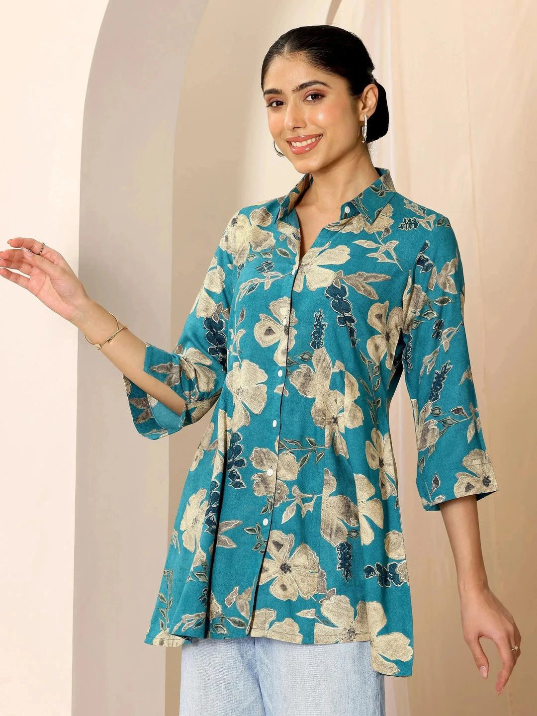  Multicoloured Printed Viscose Rayon A-line Short Kurti 