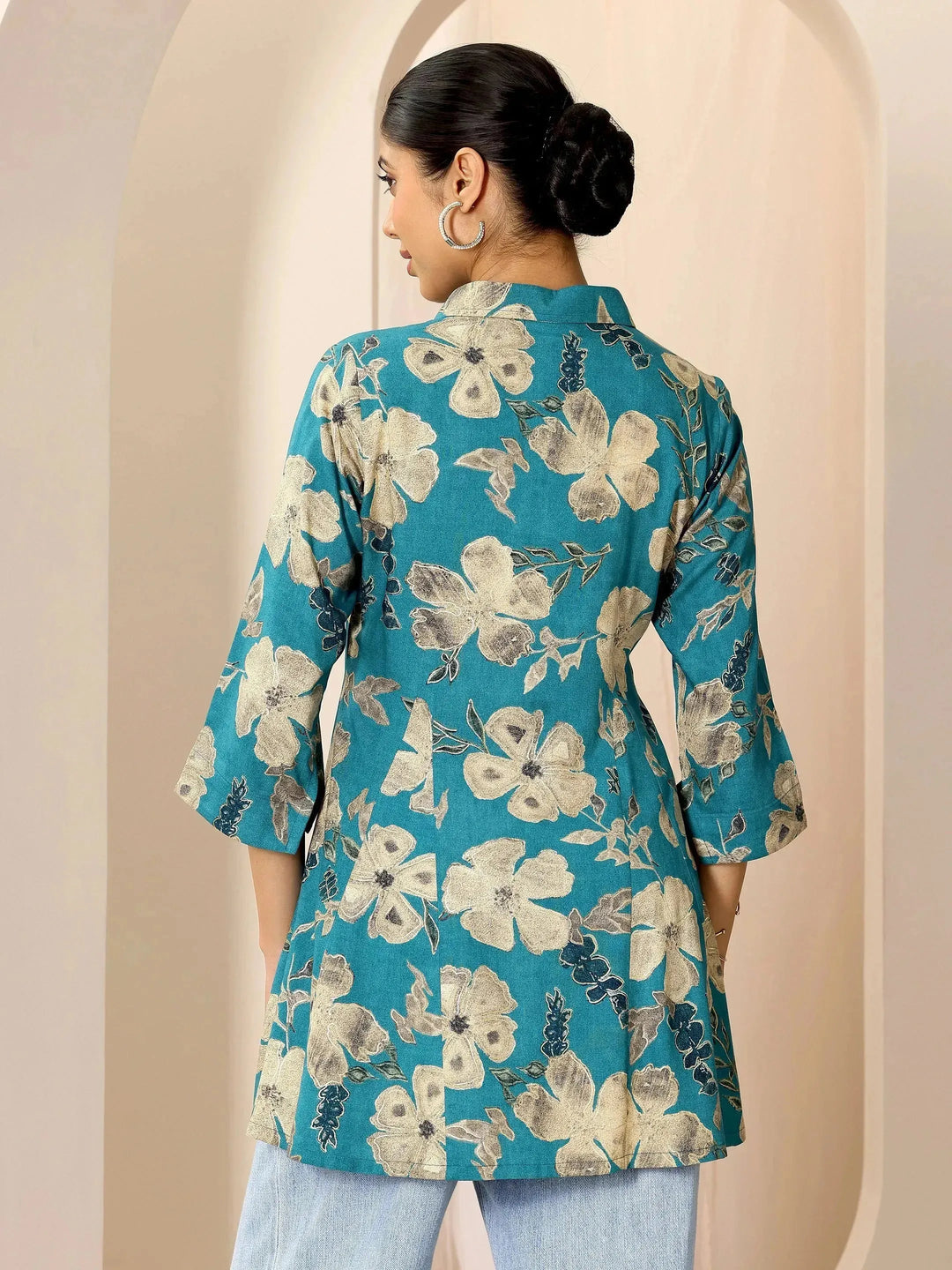  Multicoloured Printed Viscose Rayon A-line Short Kurti 