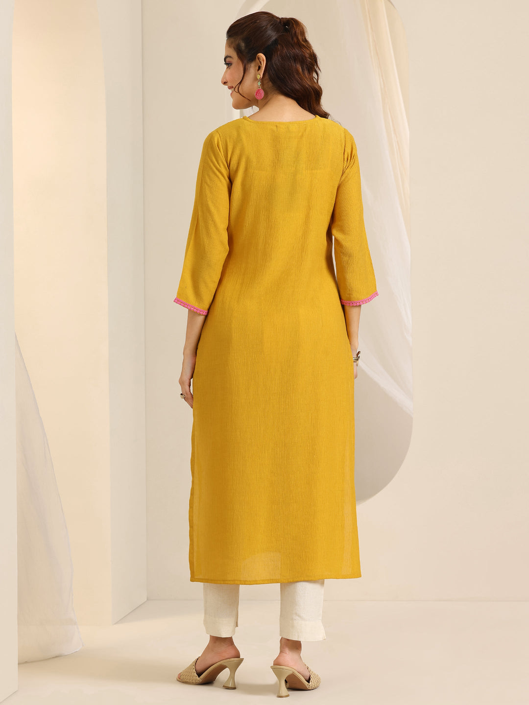 Mustard Yoke Design Silk Blend Straight Kurta 