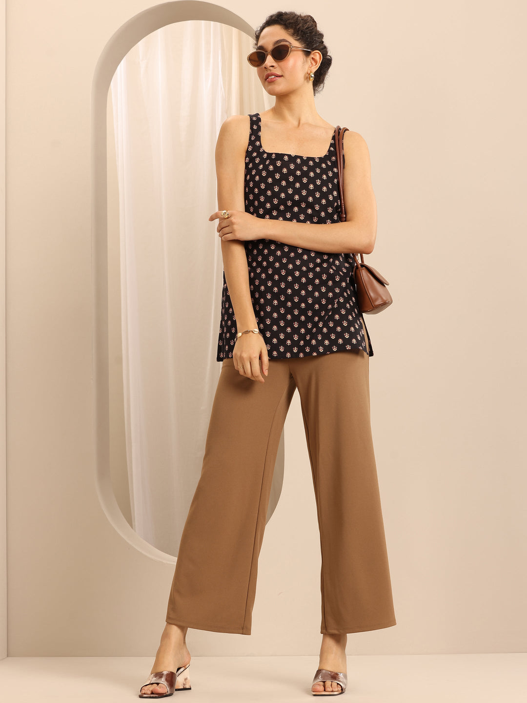  Black Printed Cotton Blend Straight Short Kurti 