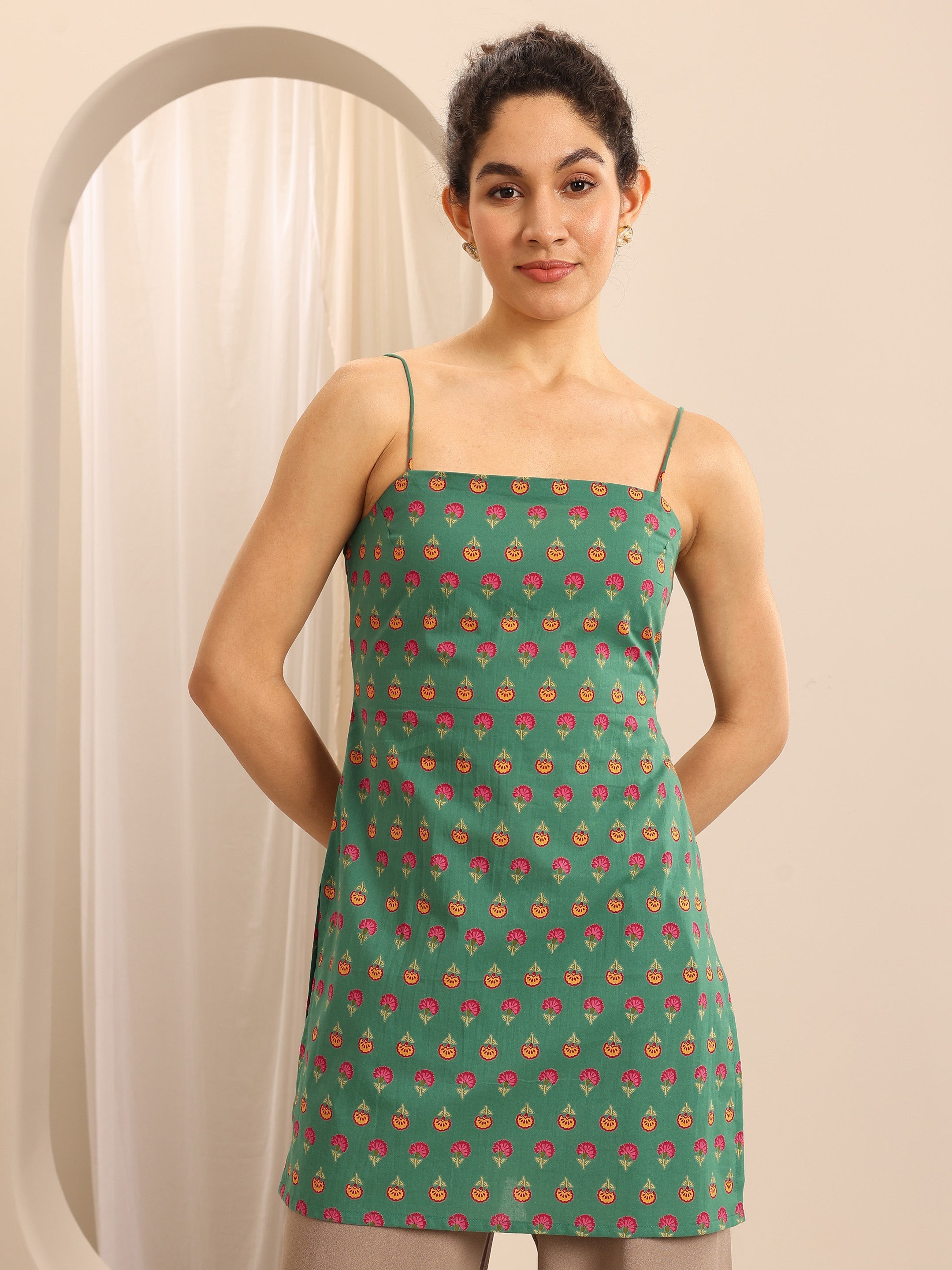 libas Green Printed Cotton Blend Straight Short Kurti-picture-18