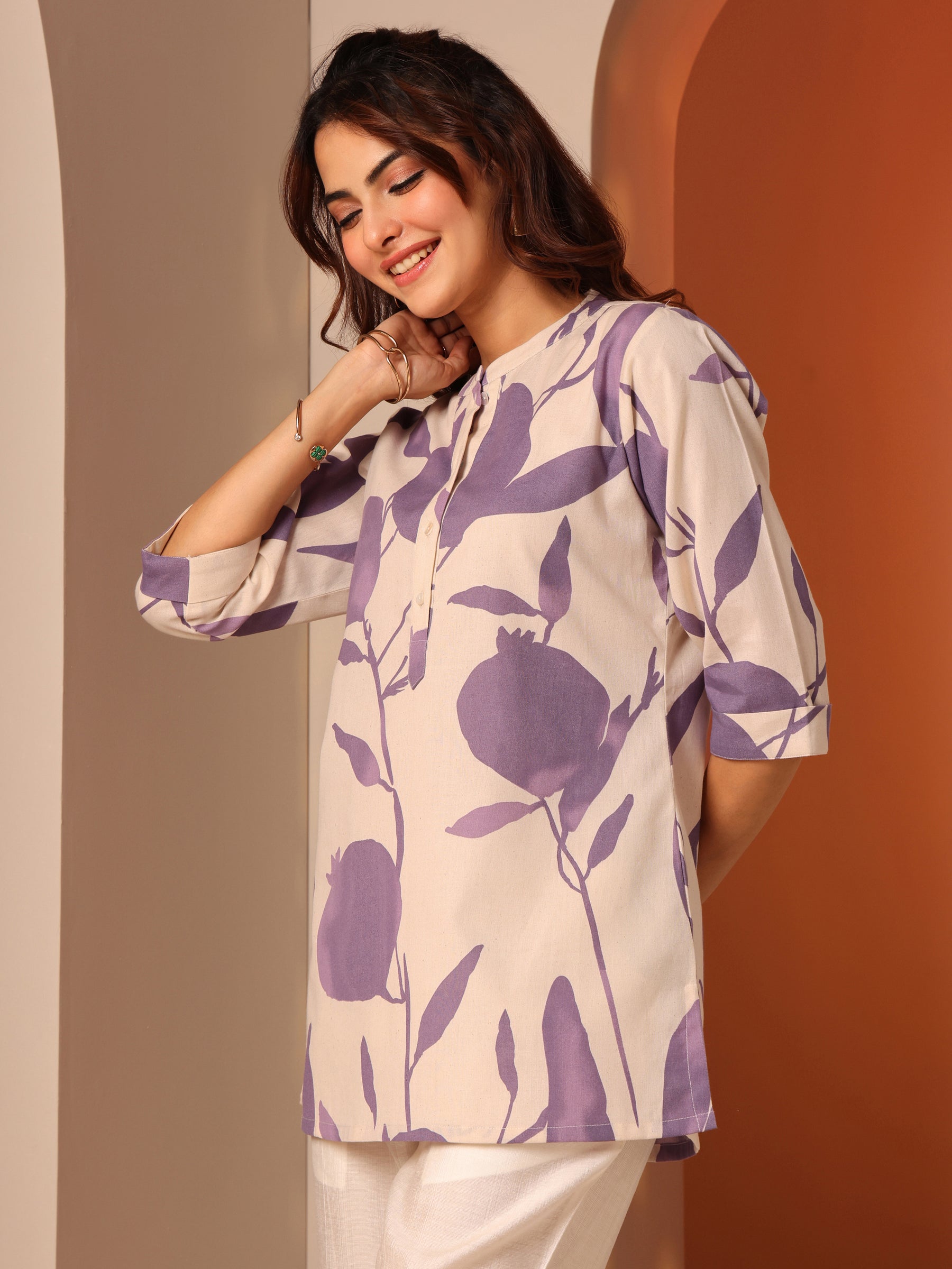 Purple Woven Design Cotton Straight Kurta