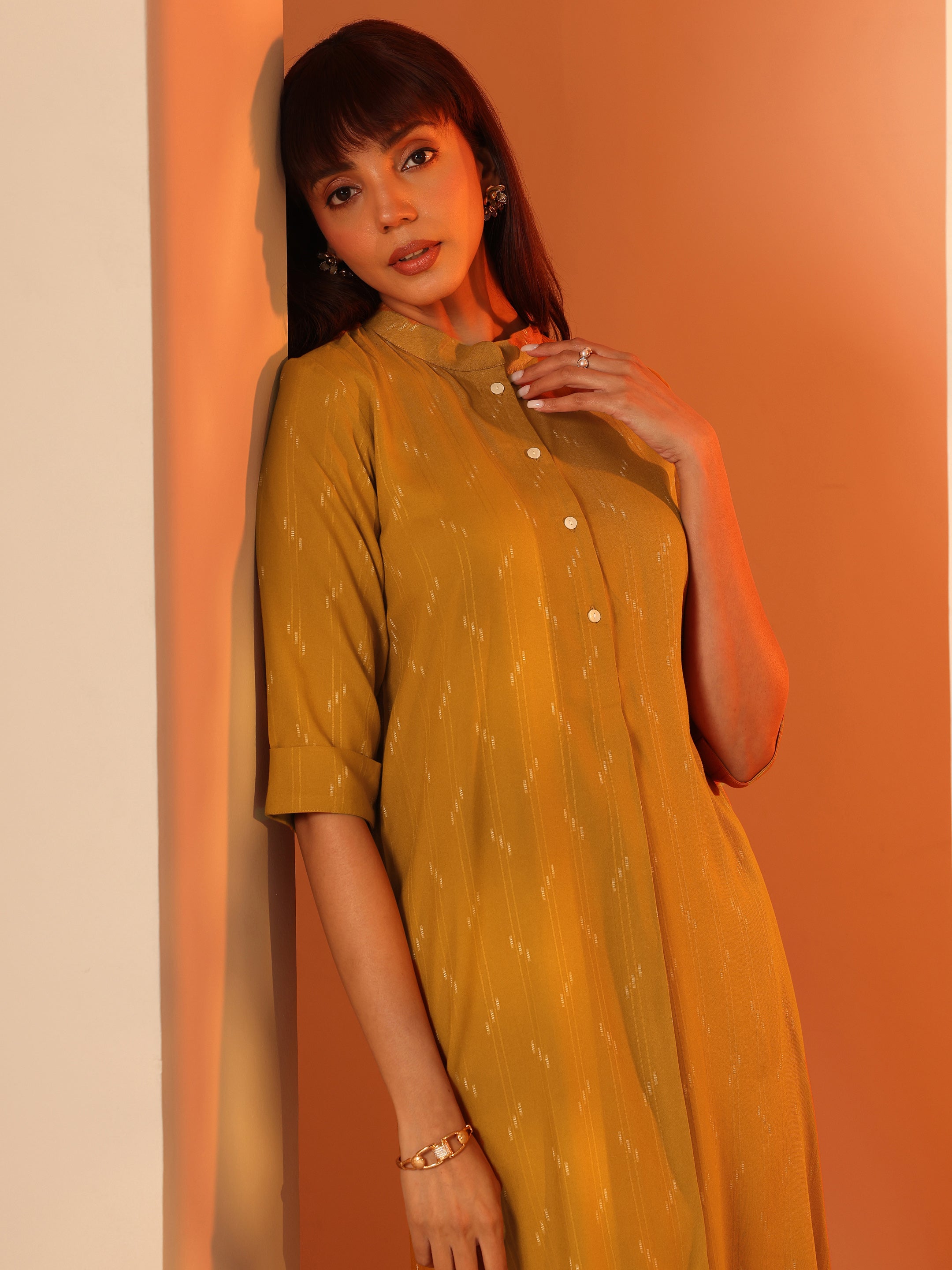 Mustard Woven Design Rayon Straight Kurta-image-21