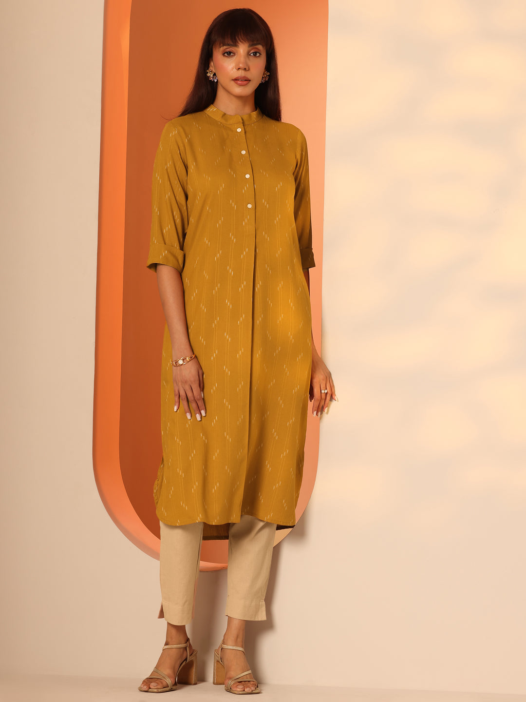  Mustard Woven Design Rayon Straight Kurta 