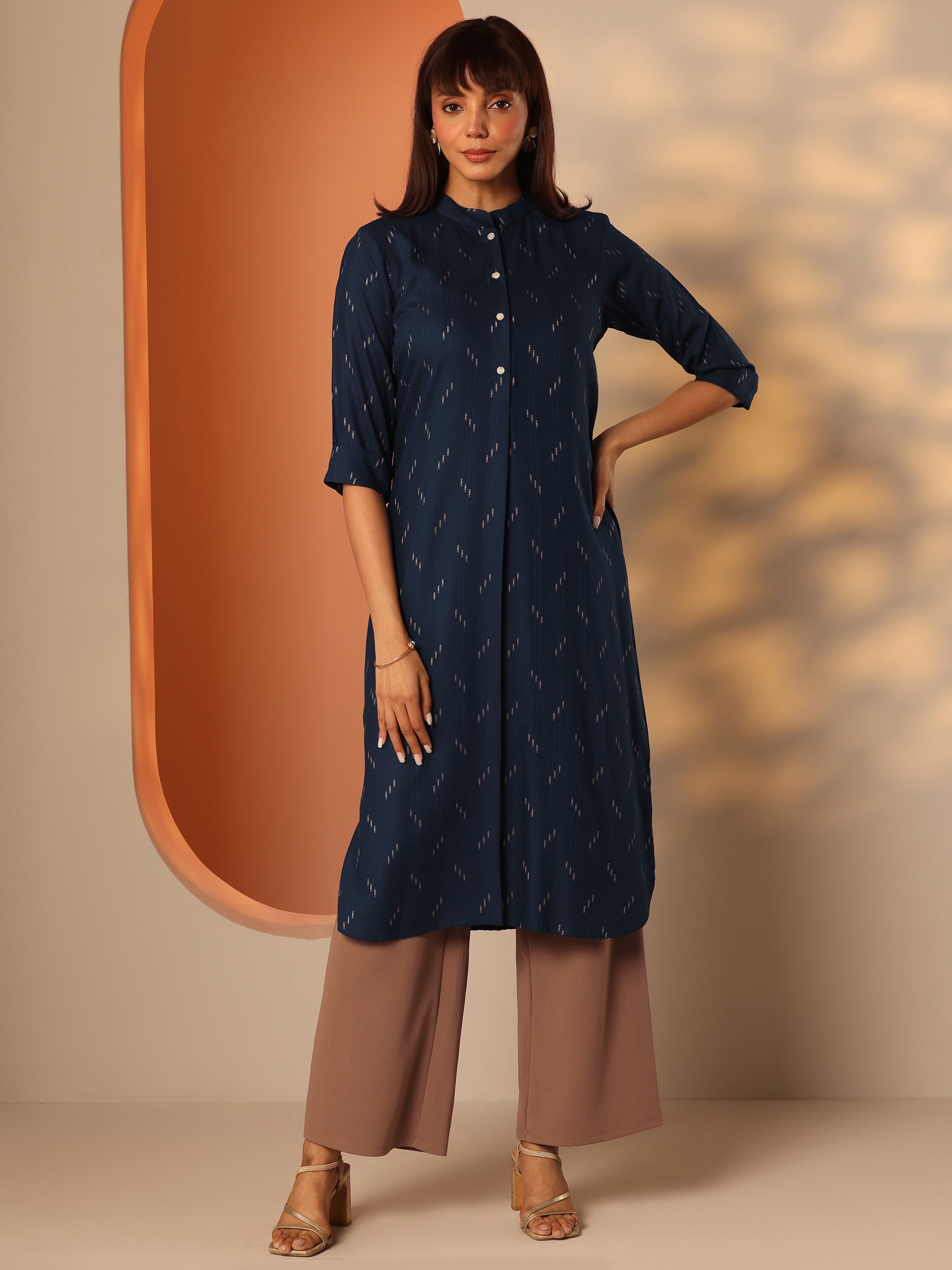 libas Blue Self Design Rayon Straight Kurta-picture-10