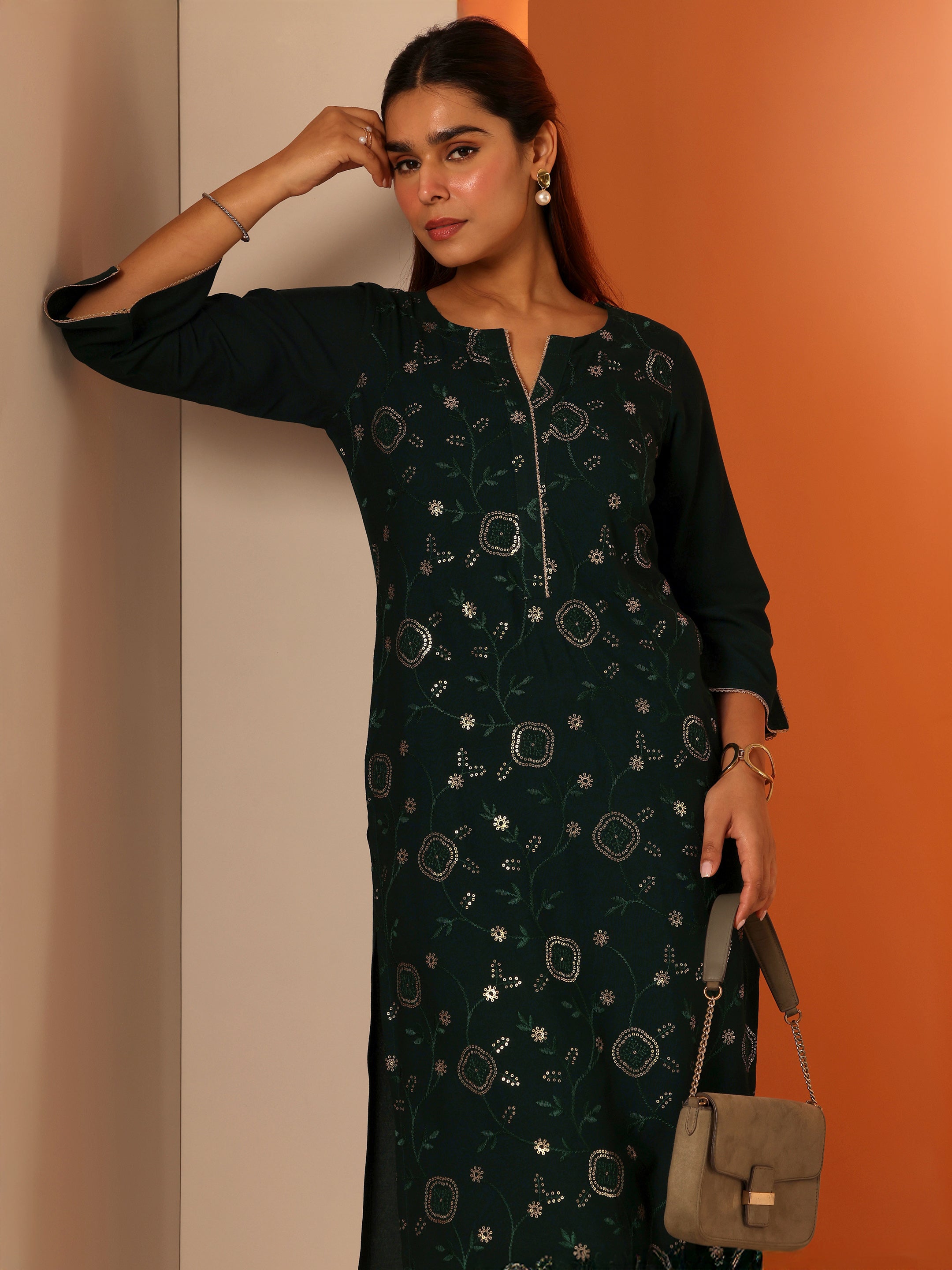 libas Green Embroidered Rayon Straight Kurta-picture-26