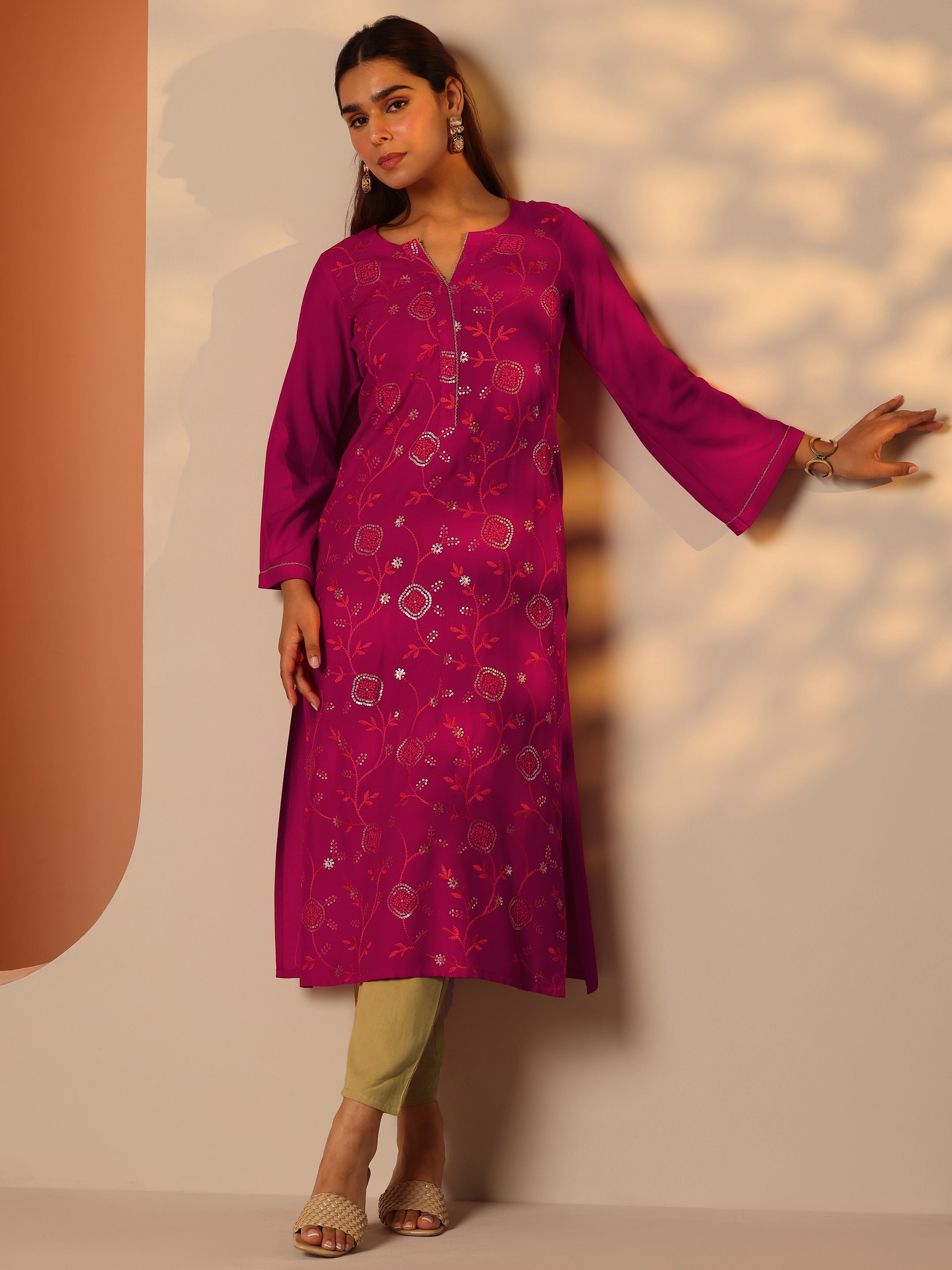 libas Pink Embroidered Rayon Straight Kurta-picture-33