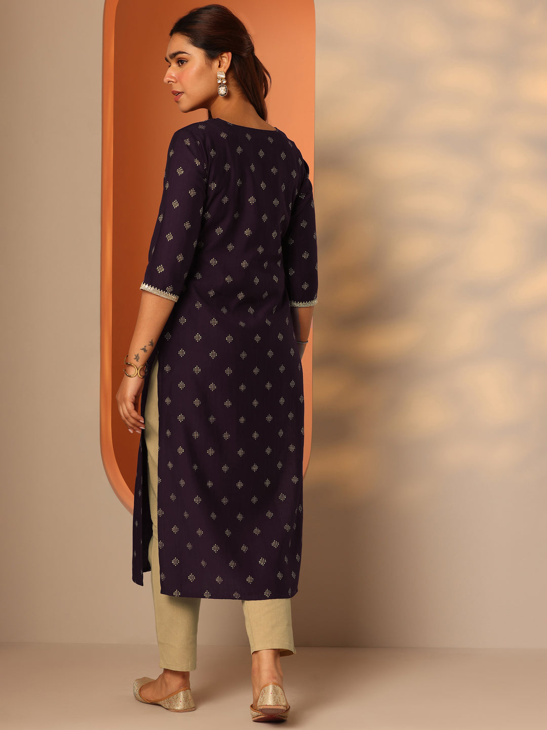  Burgundy Woven Design Silk blend Straight Kurta 