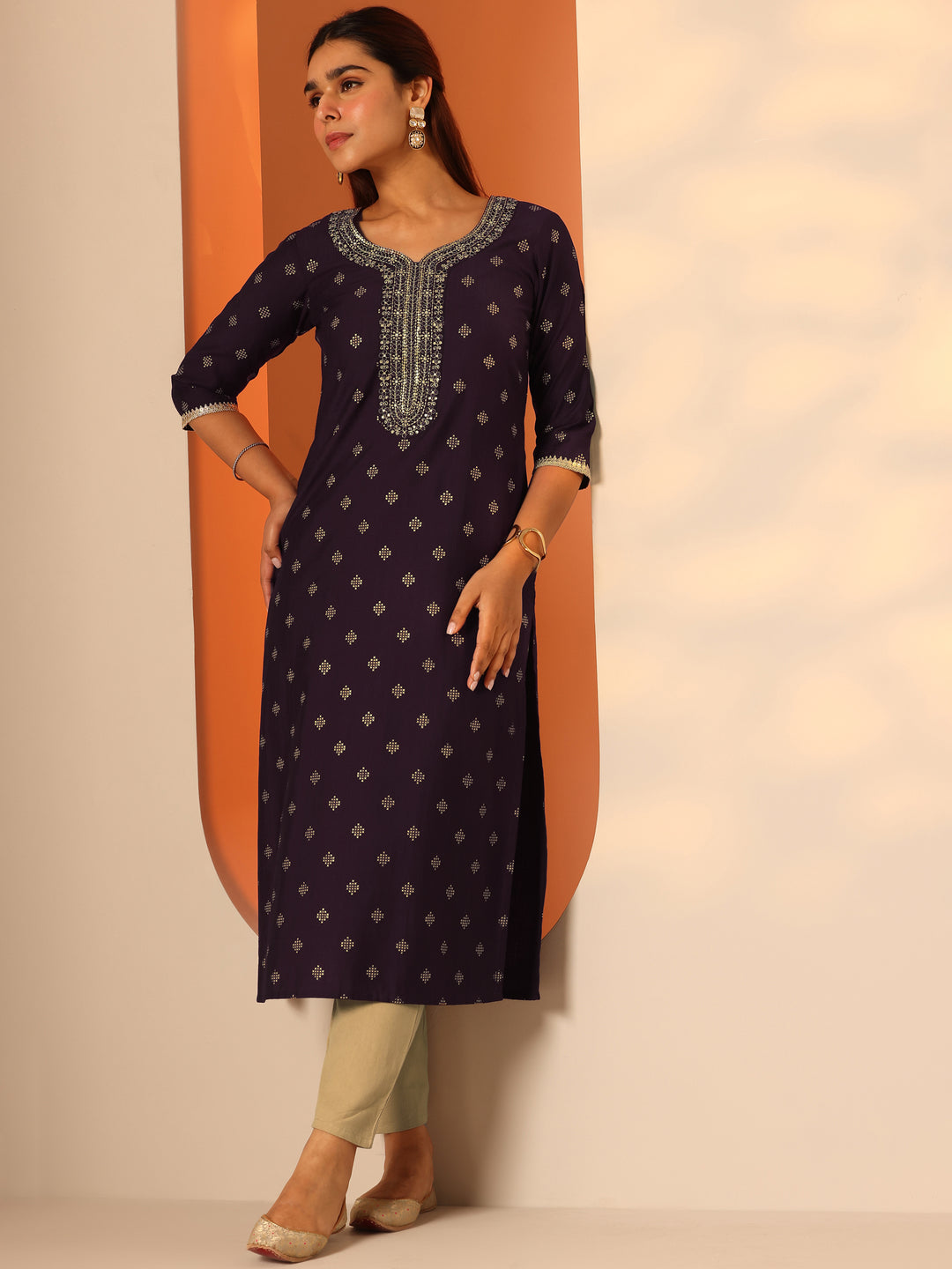  Burgundy Woven Design Silk blend Straight Kurta 