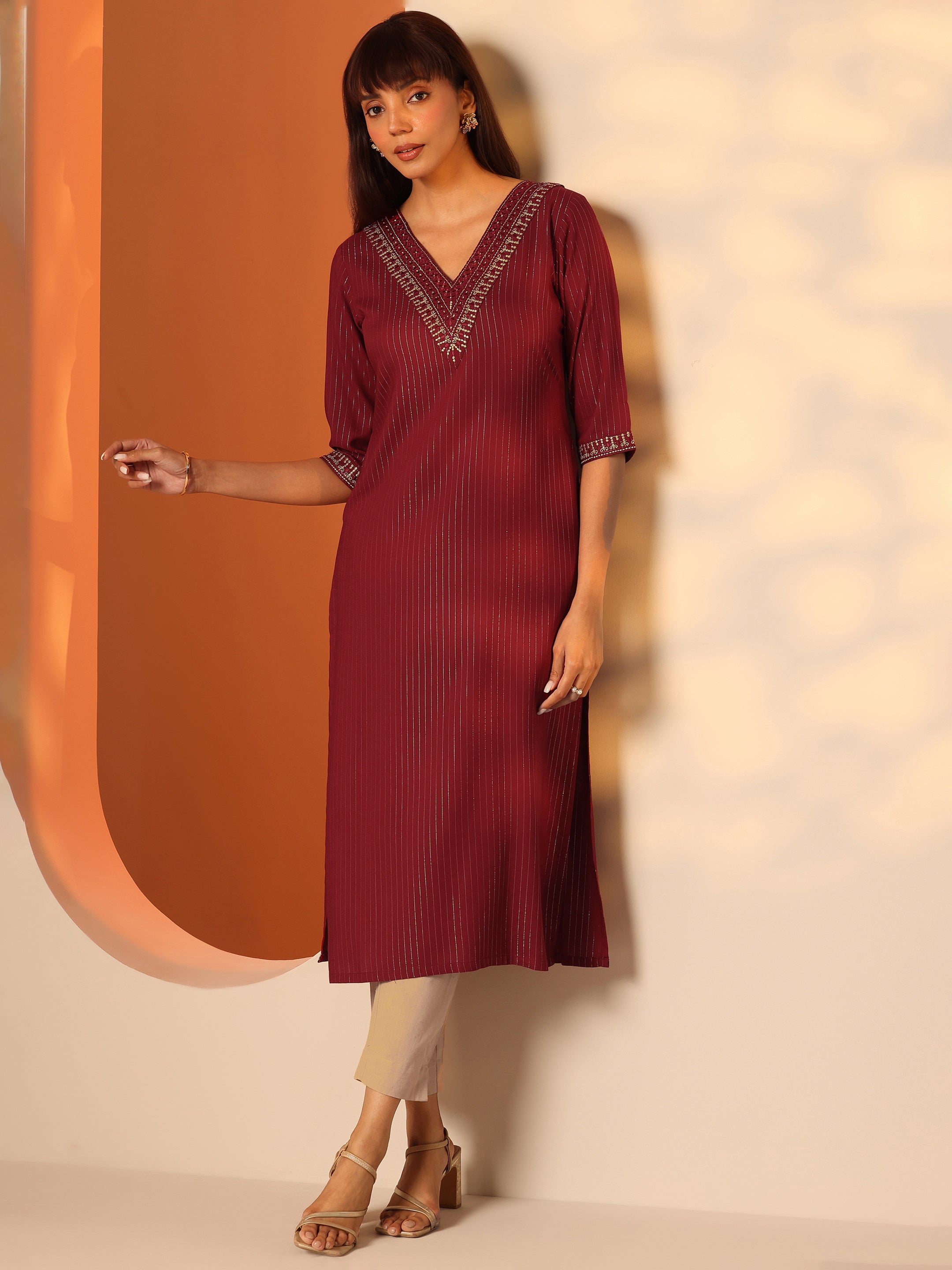 libas Red Embellished Rayon Straight Kurta-picture-54