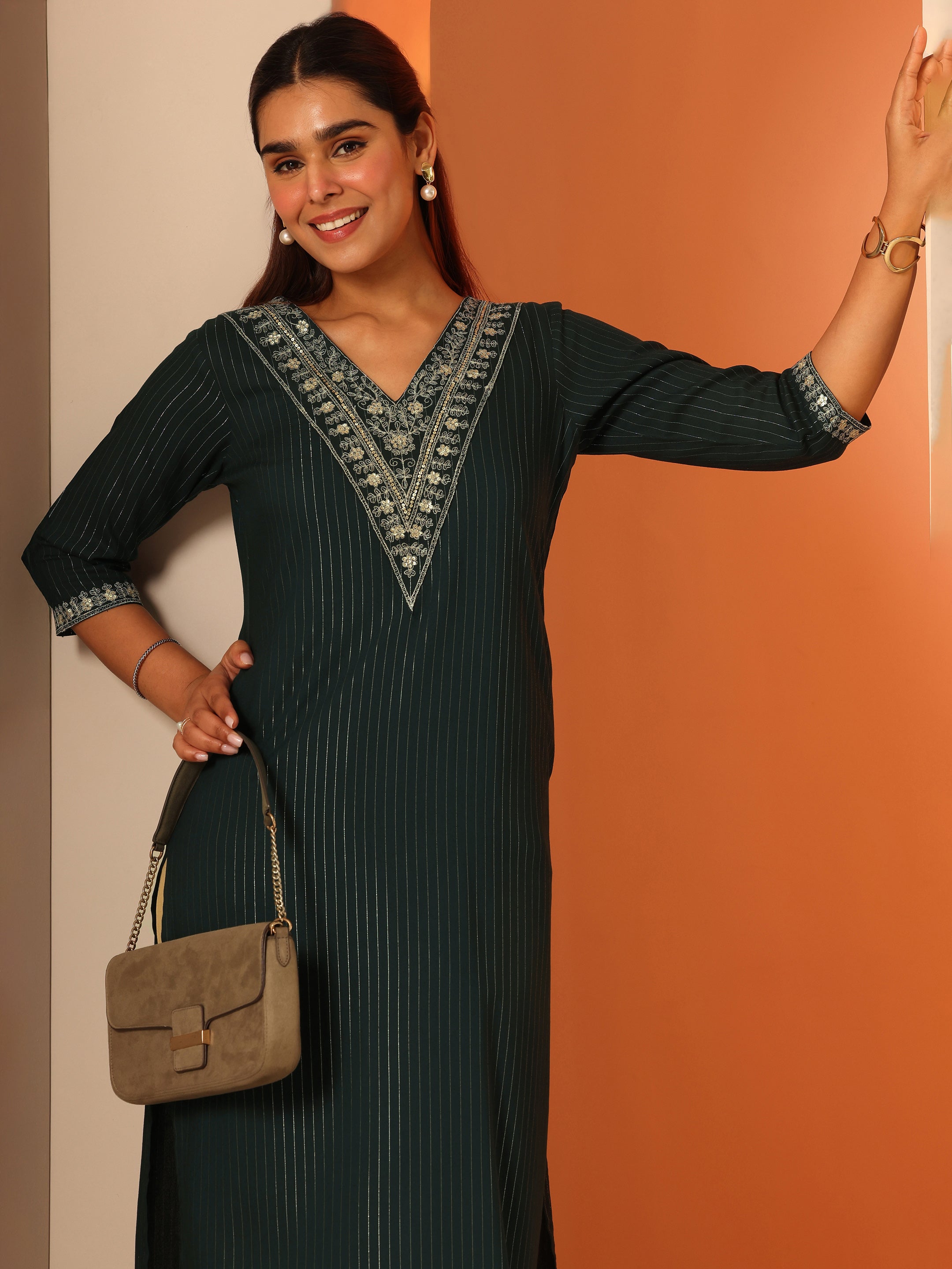 libas Green Embellished Rayon Straight Kurta-picture-52