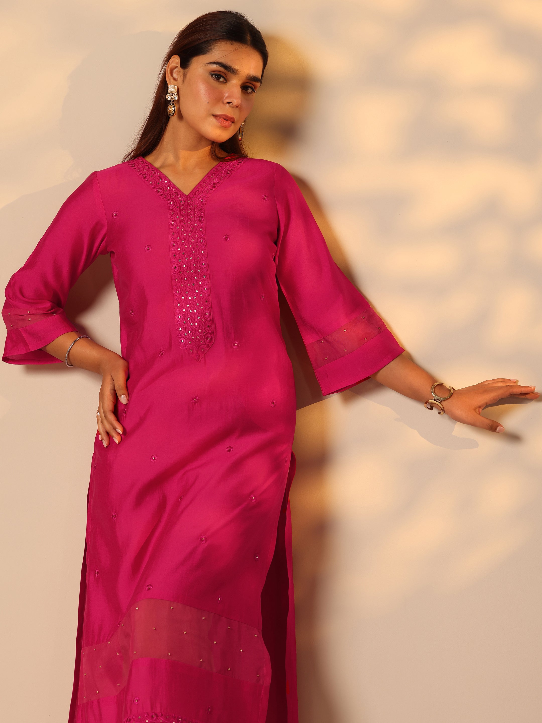 libas Pink Embroidered Silk Blend Straight Kurta-picture-54