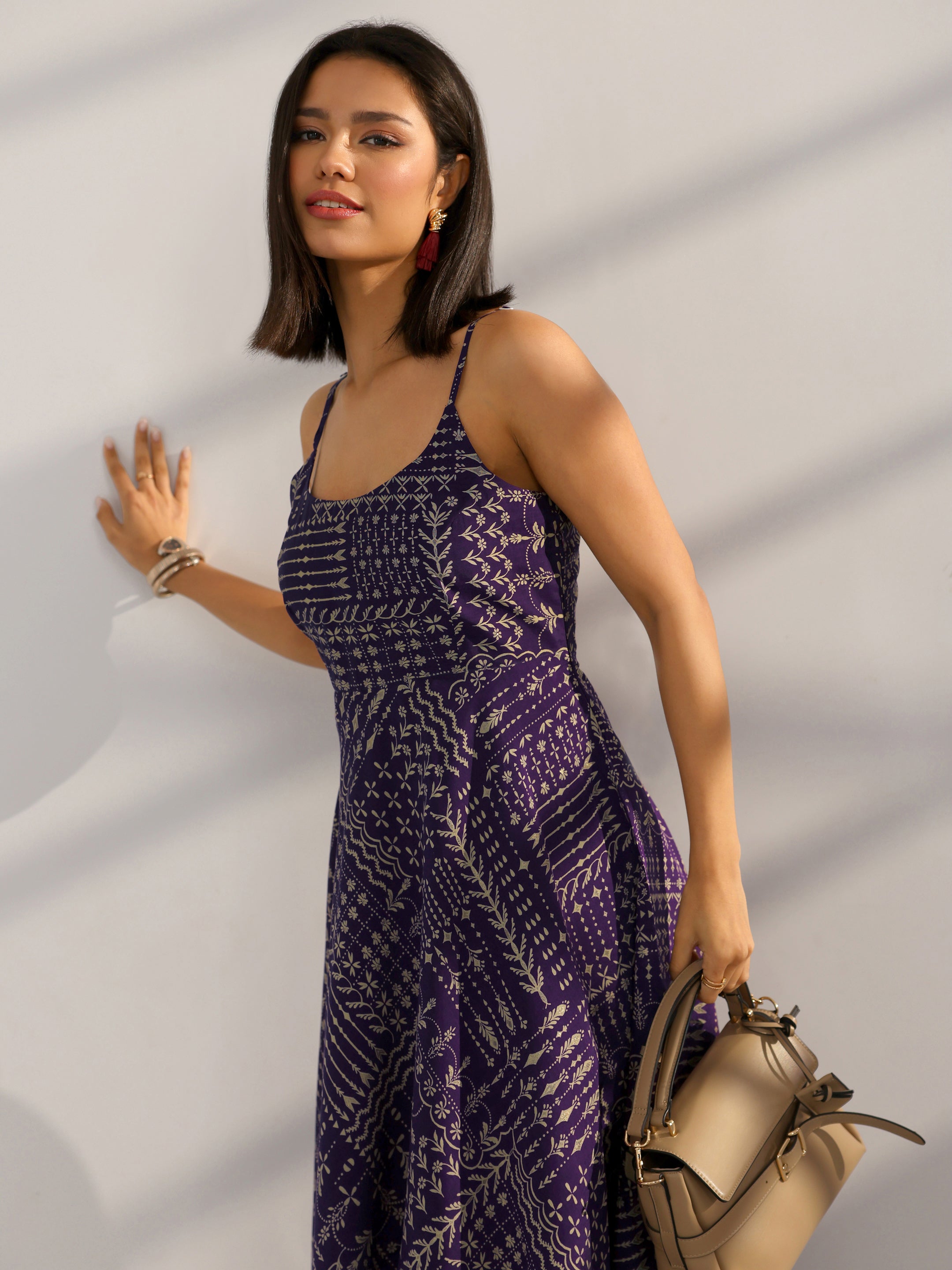 libas Purple Printed Silk Blend Fit And Flare One Piece Dress-picture-60