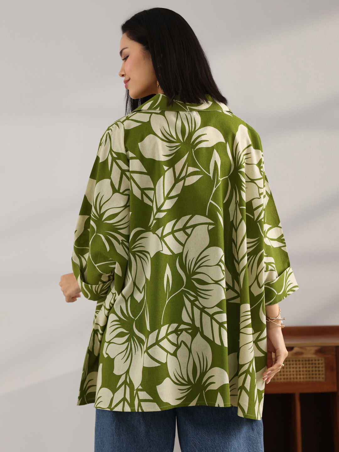  Green Printed Cotton Straight Short Kurti 