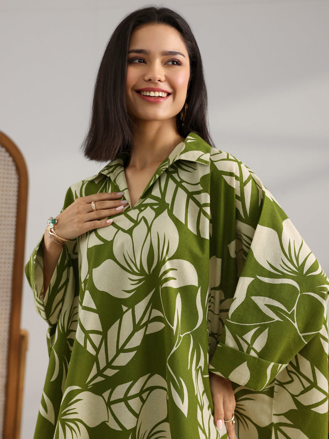  Green Printed Cotton Straight Short Kurti 