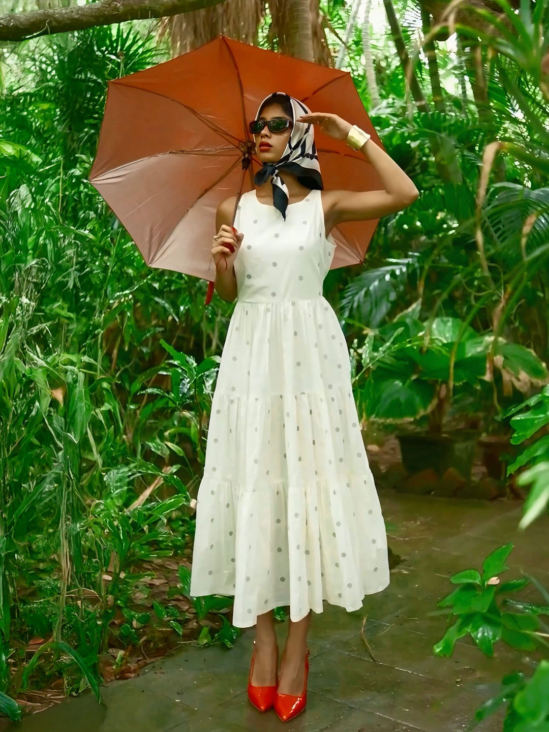 Beige Printed Silk Blend A-Line Kurti
