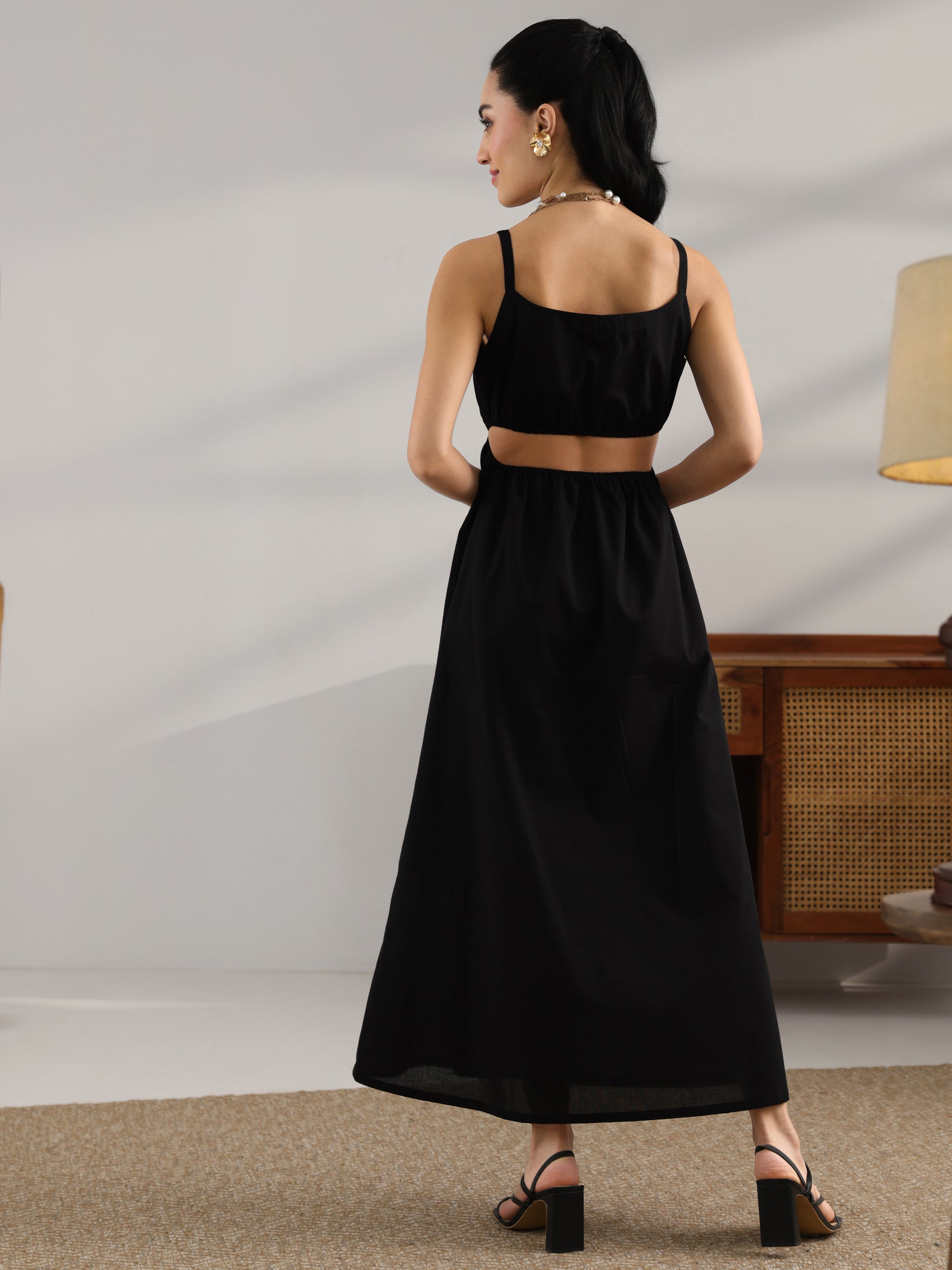 Buy Black Solid Cotton Cut Out Fit And Flare One Piece Dress
