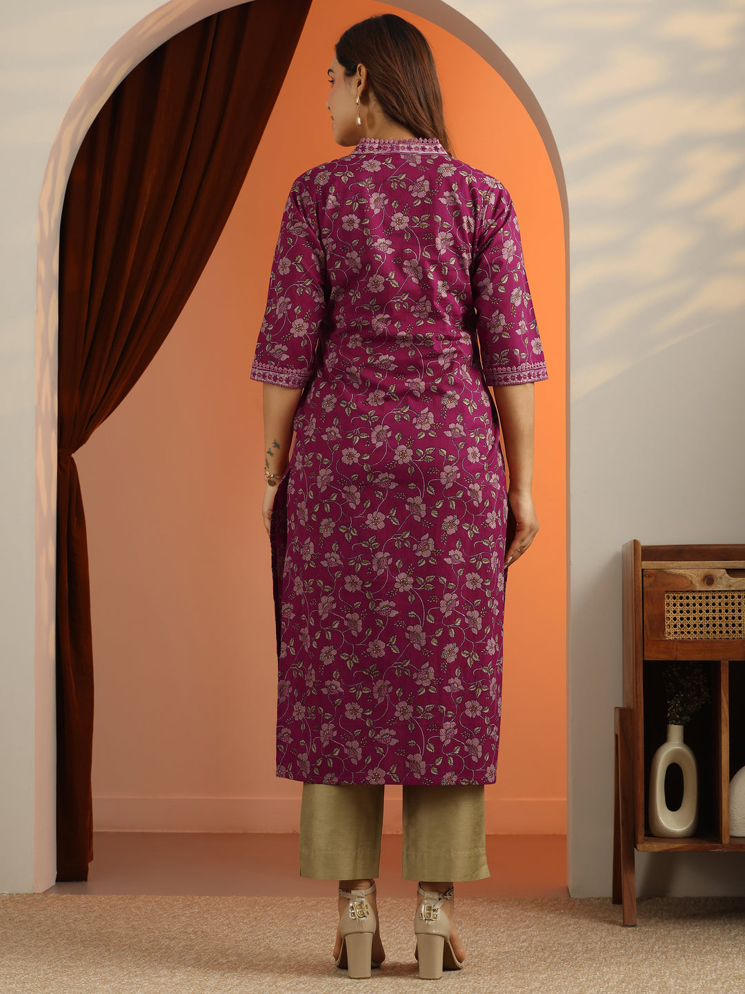  Pink Printed Cotton Straight Kurta 